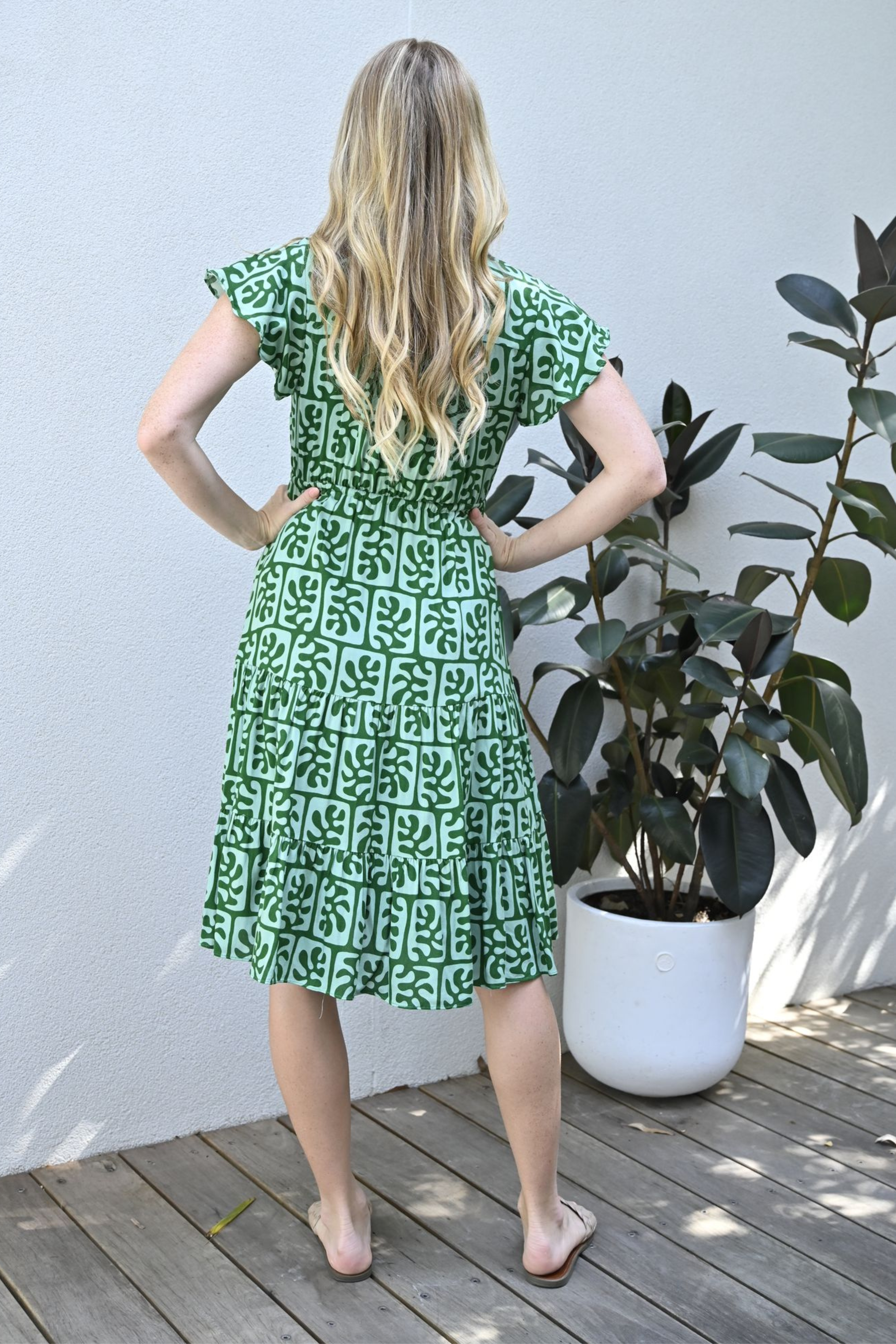 ANNIE Mini Dress in Green and White