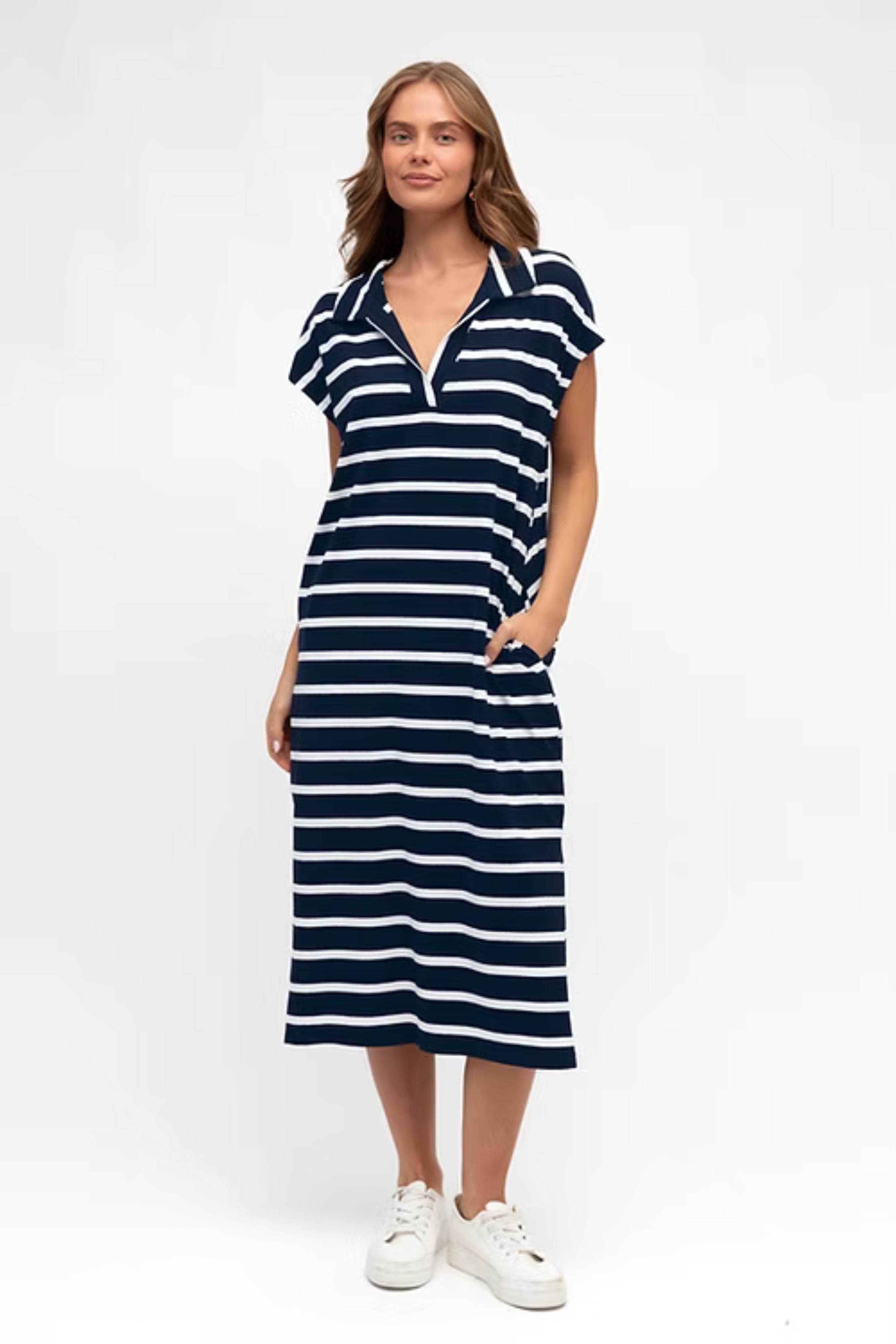 Hamptons Dress in Navy and White