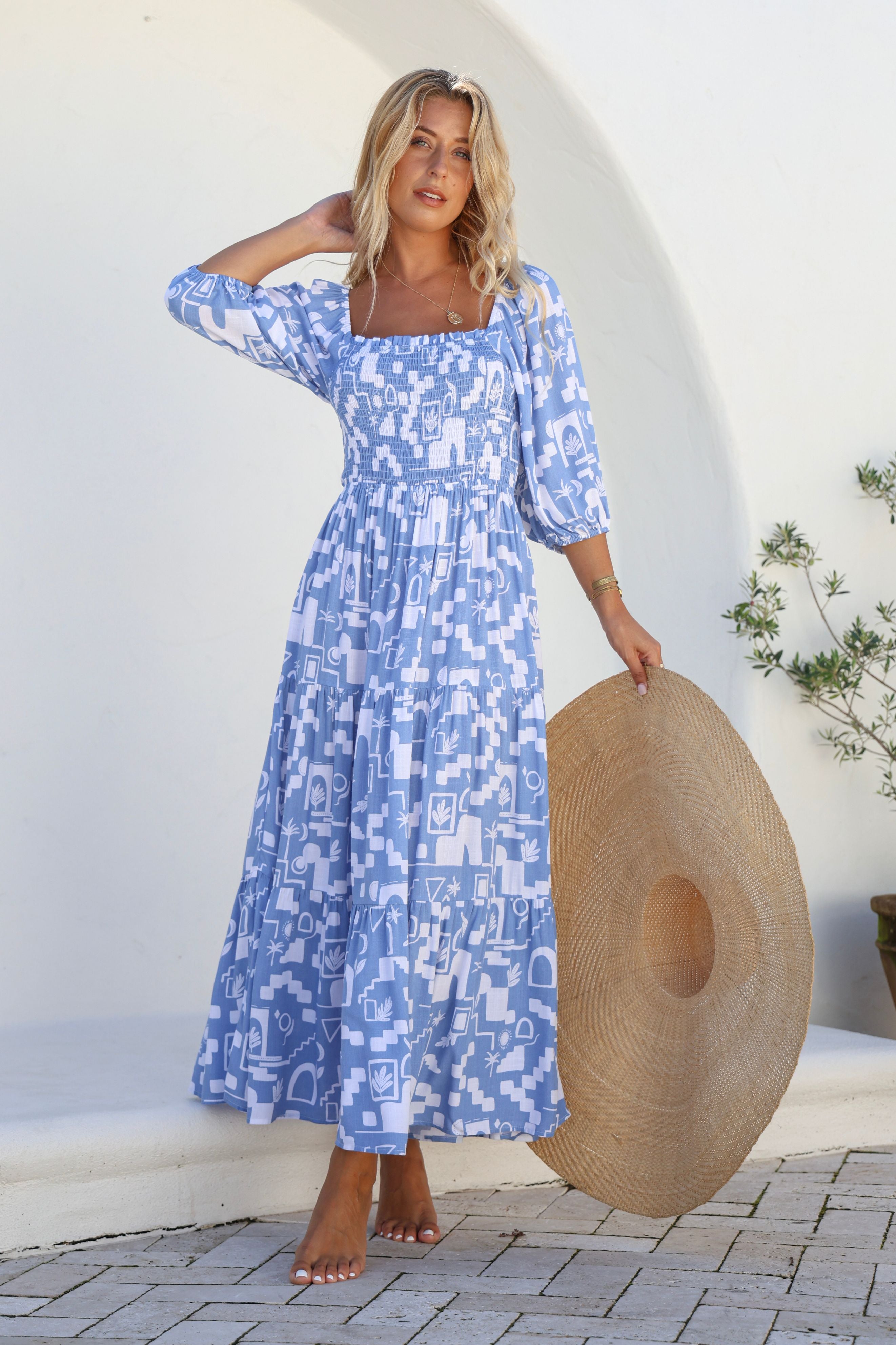 Havana Maxi Dress in Blue and White