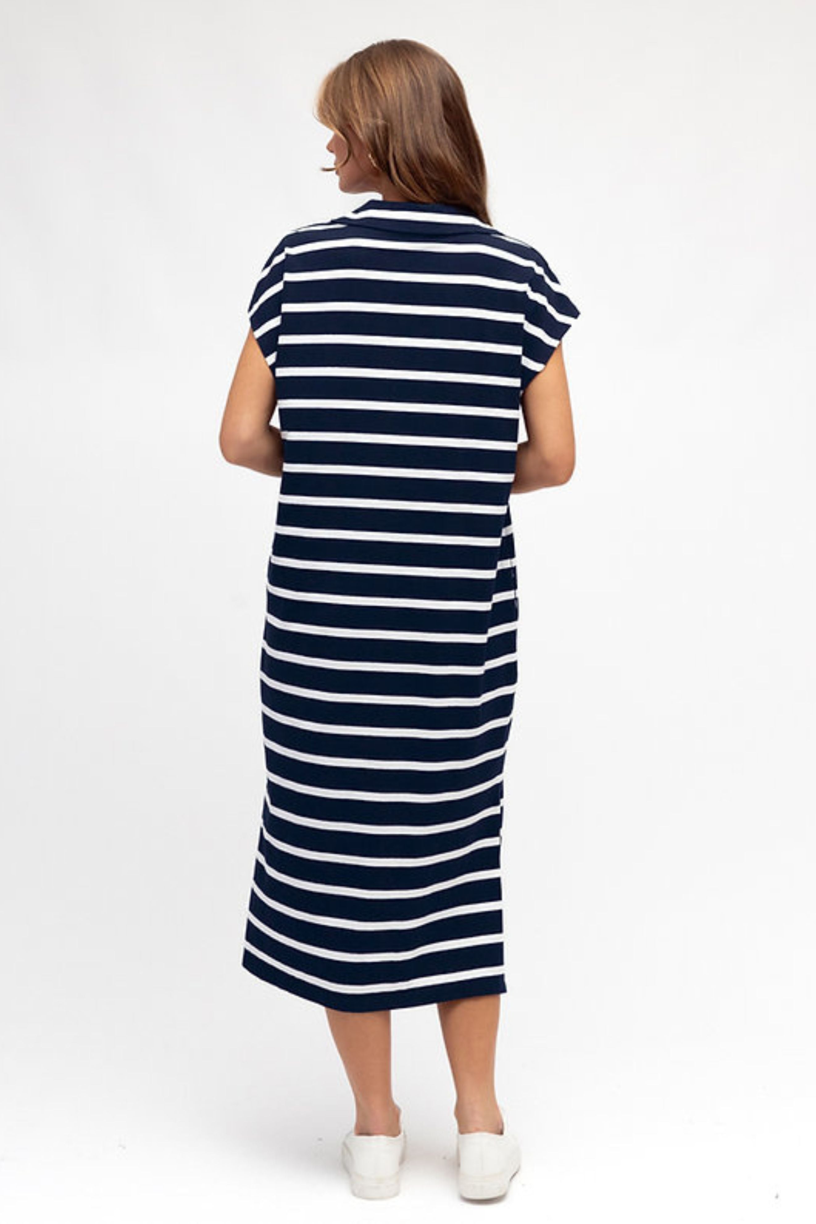 Hamptons Dress in Navy and White
