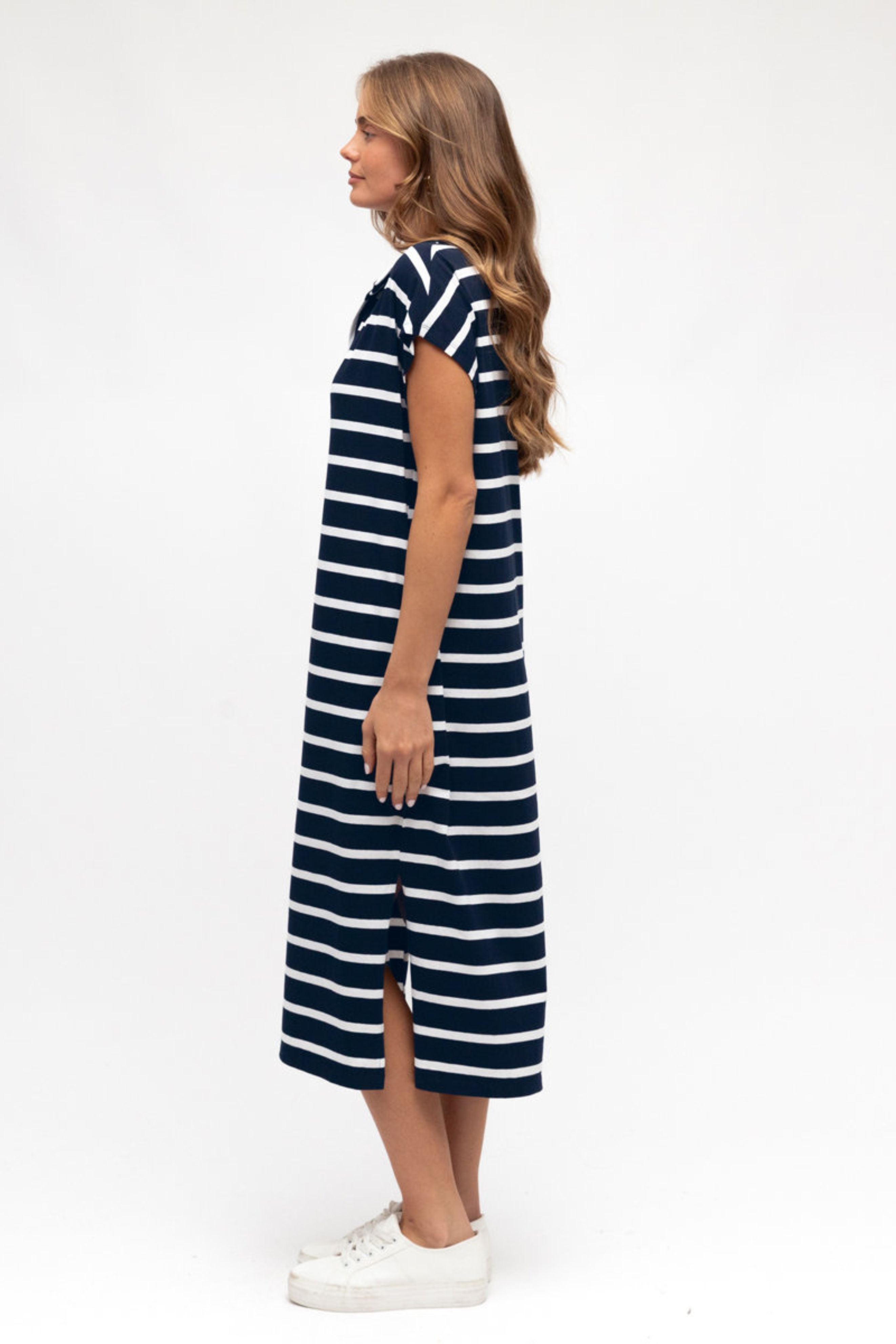 Hamptons Dress in Navy and White