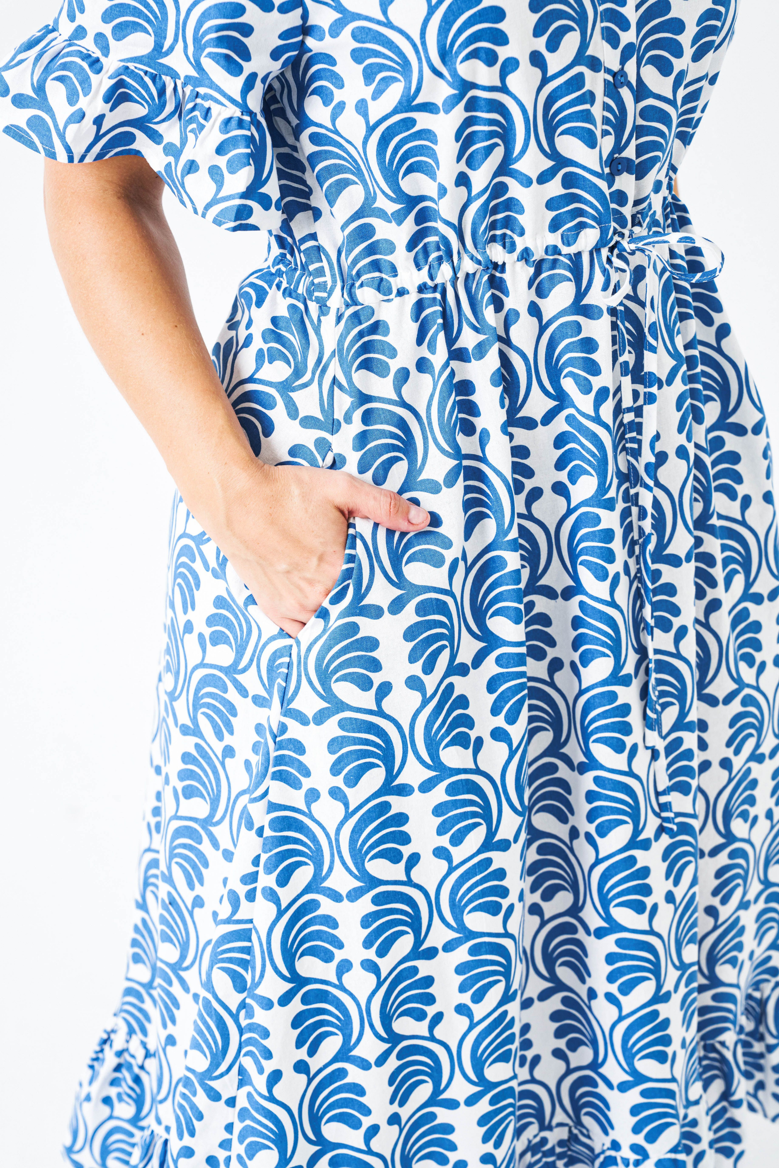 HEIDI Dress in Blue and White