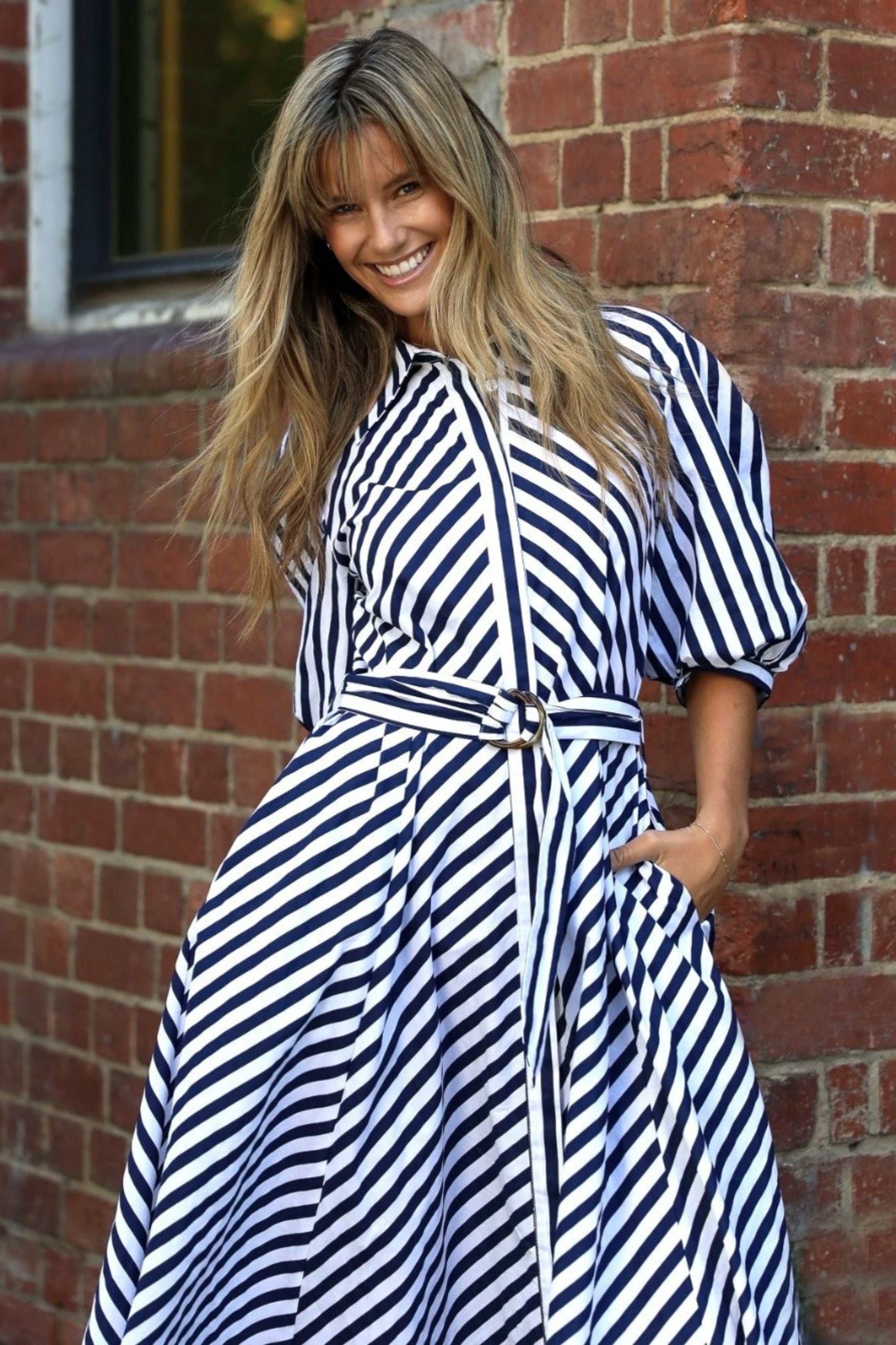 Bianca Maxi Dress in Navy and White Stripe