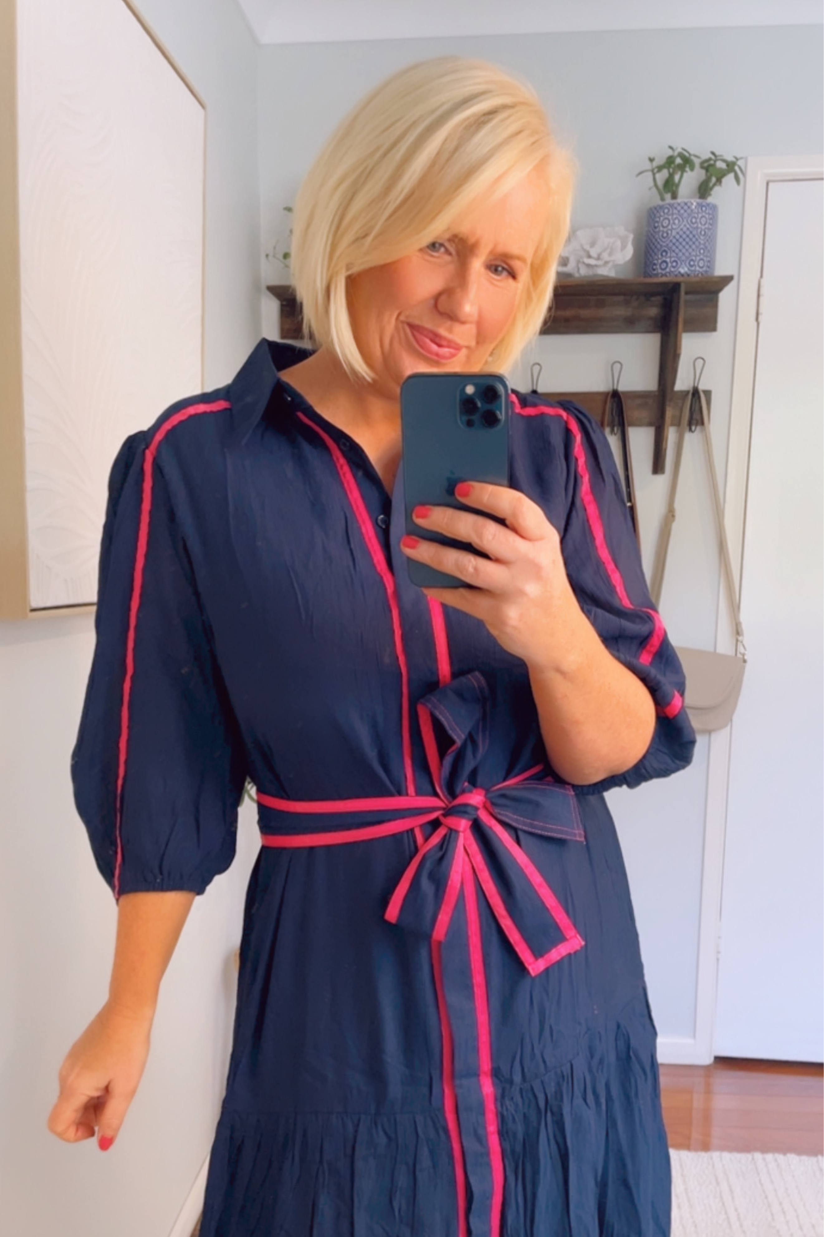 Freya Shirt Dress in Navy and Fuchsia