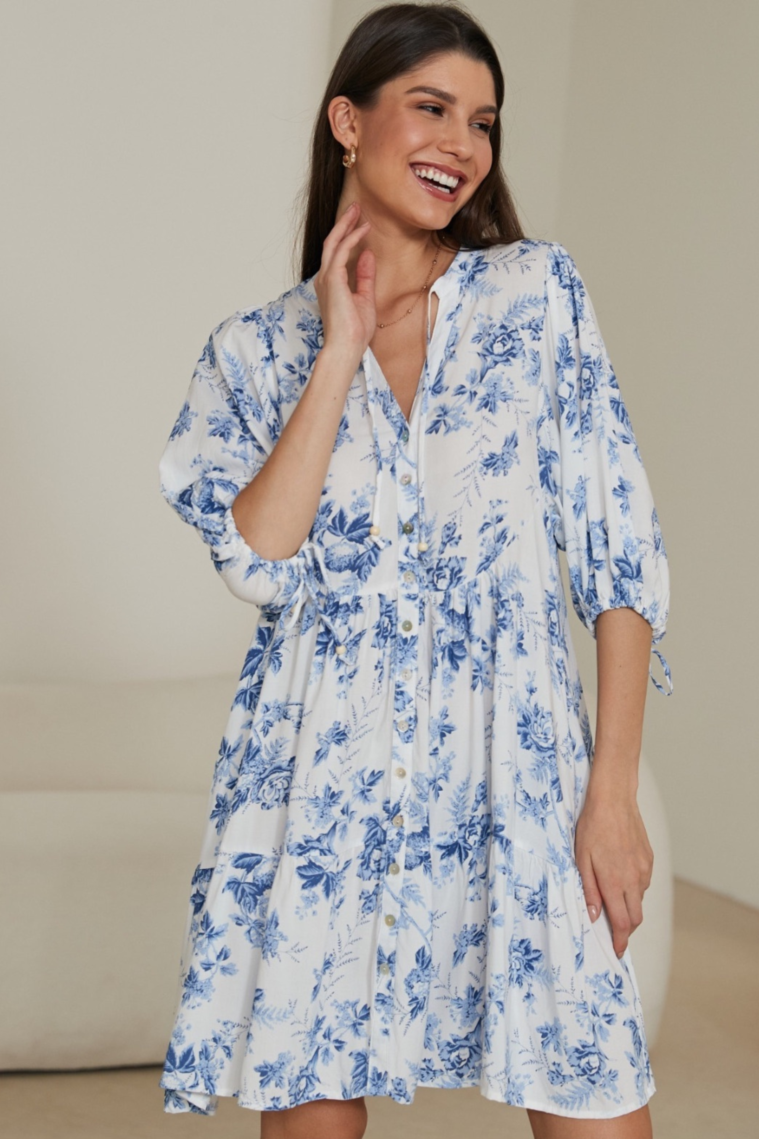 MARNI Dress in White and Blue Floral