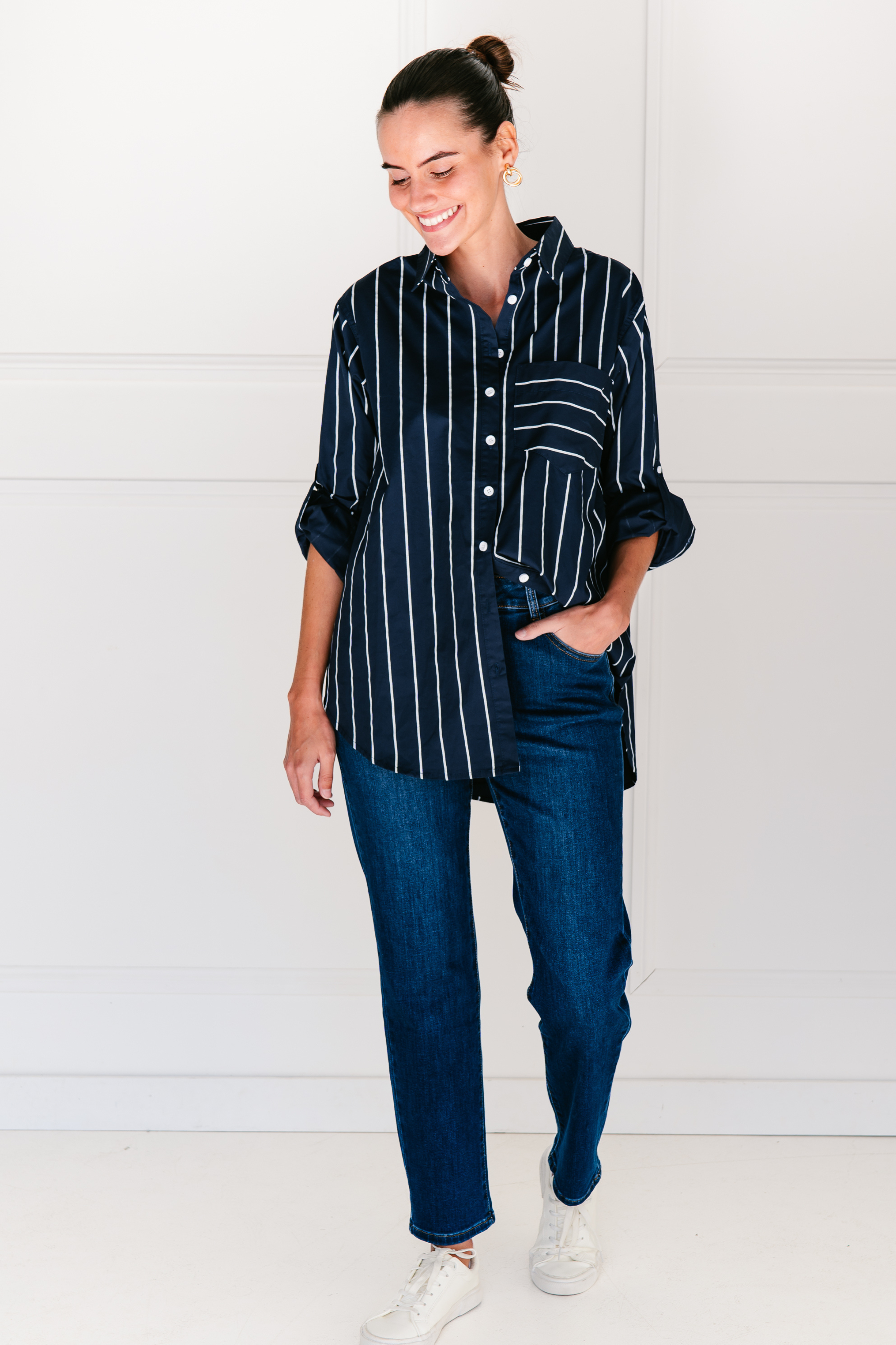 Hampstead Shirt in Navy and White Stripe