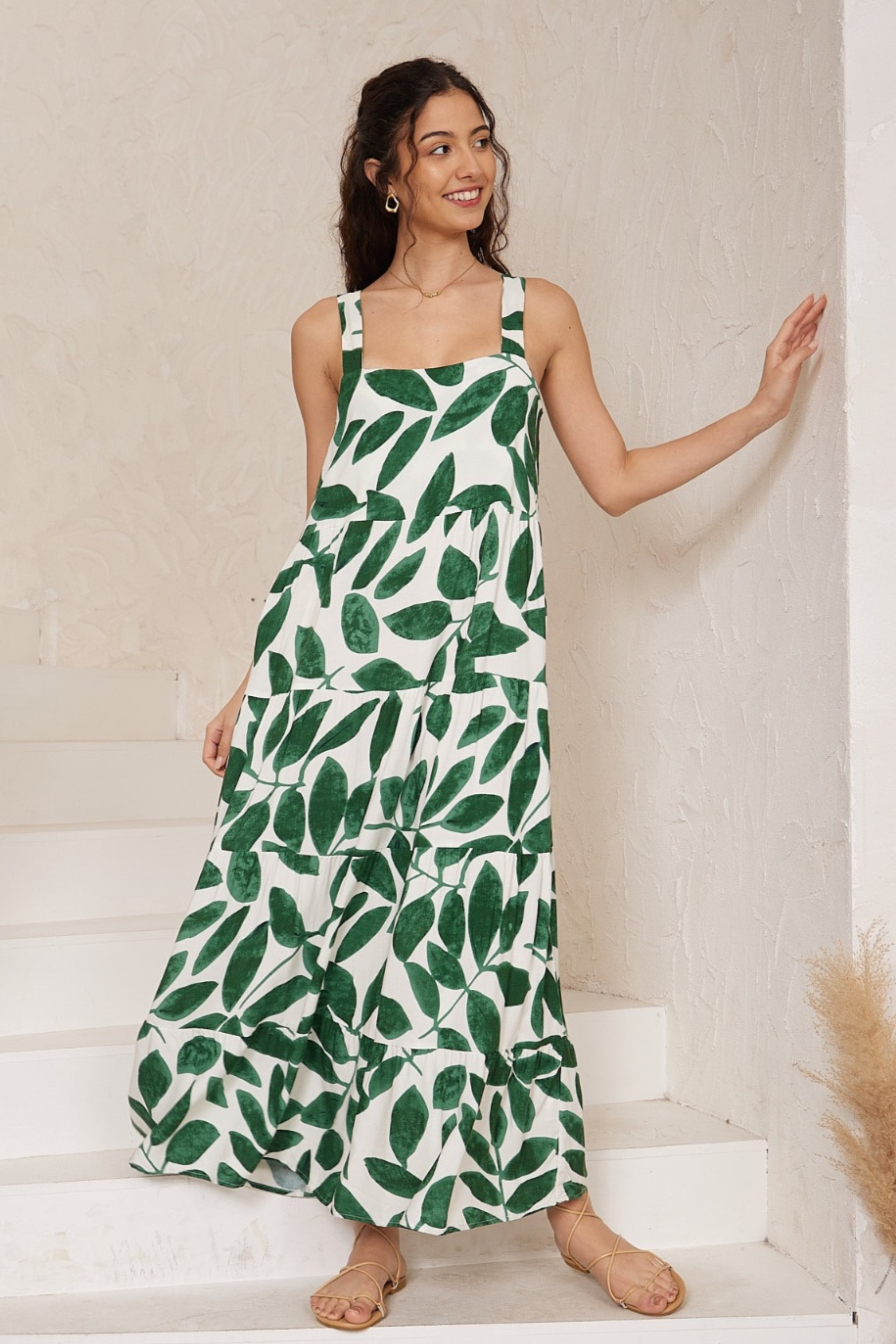 AUDREY Maxi Dress in Green and White