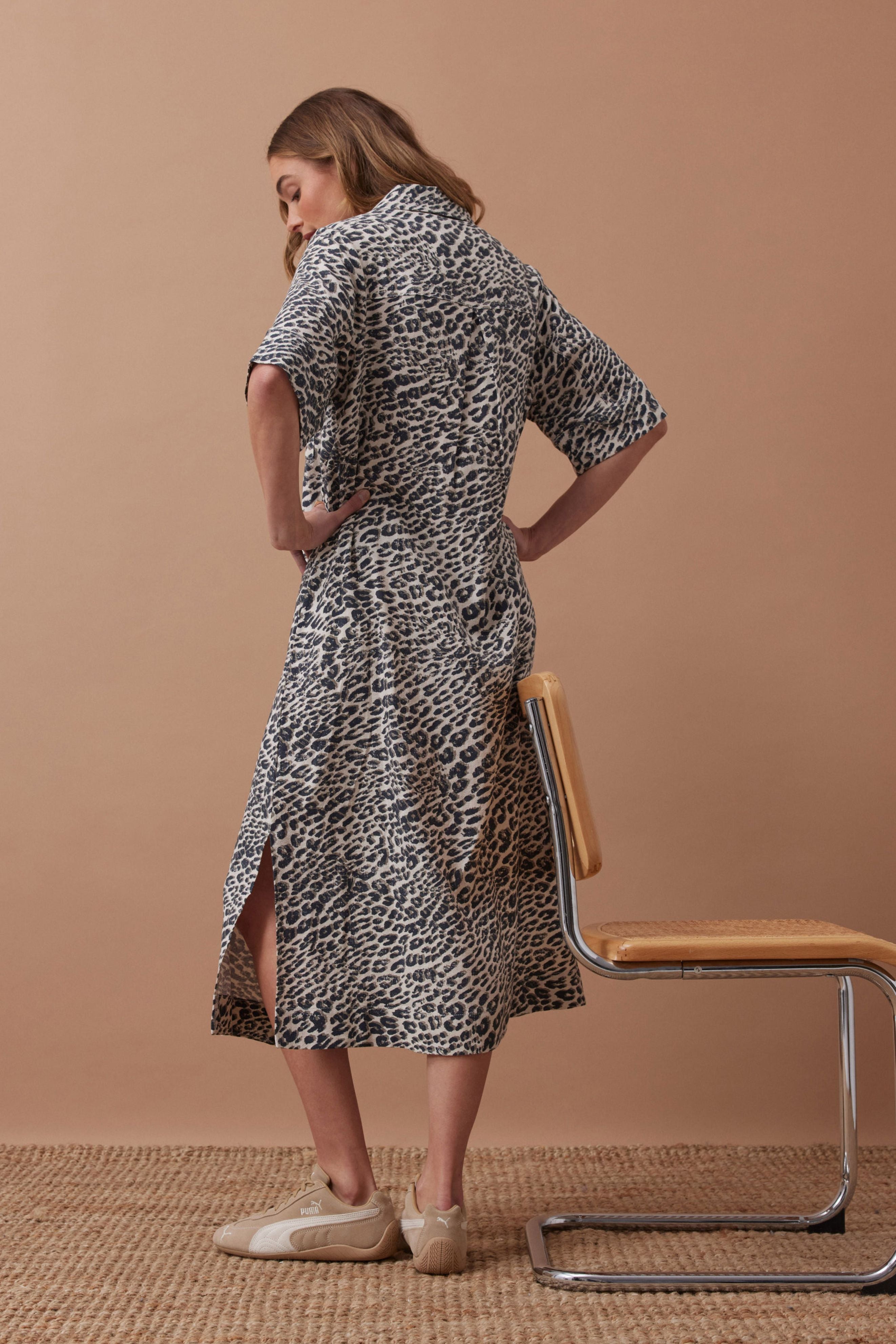 Ava Short Sleeve Midi Dress in Animal Print