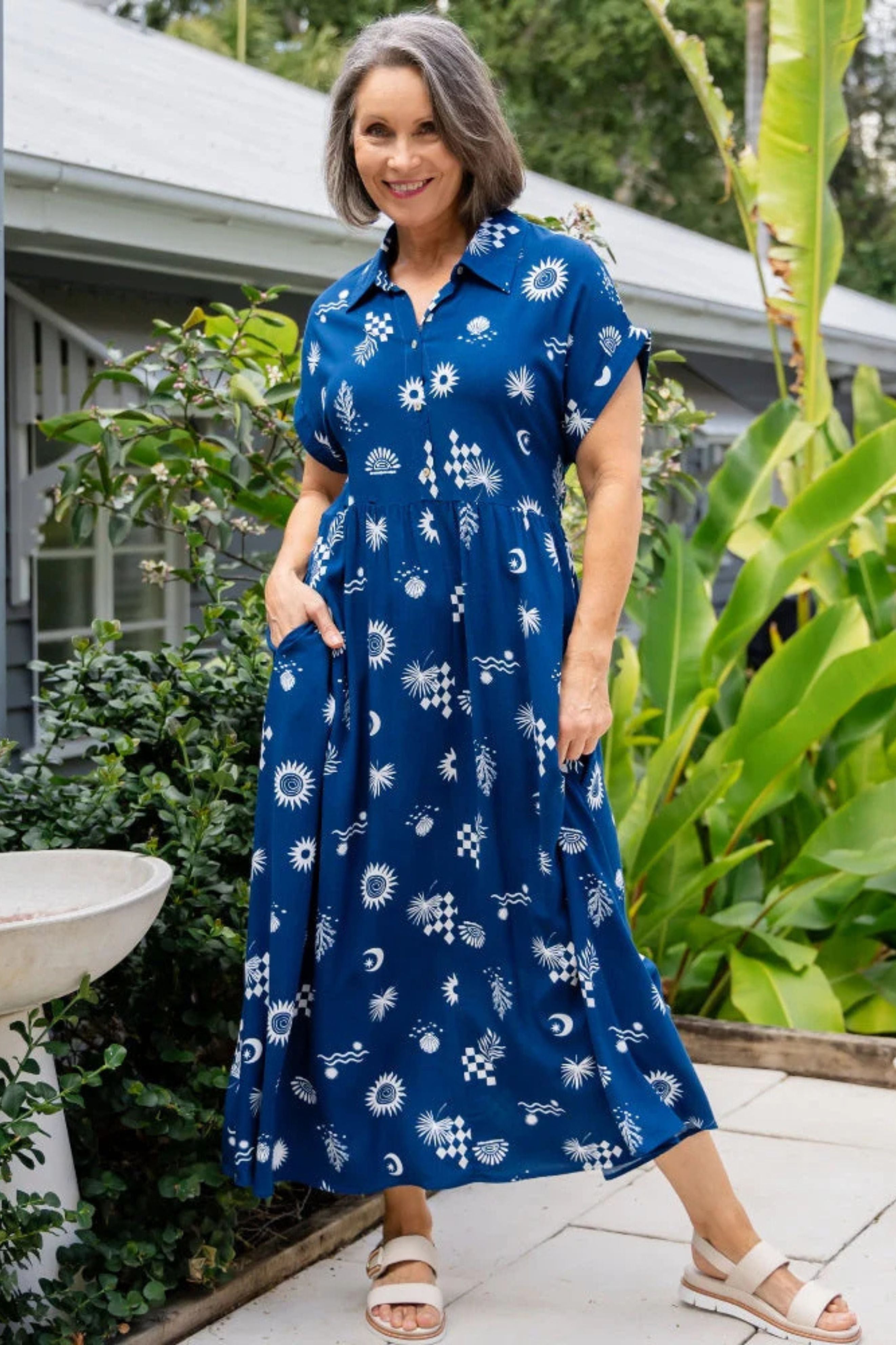 Juno Dress in Blue and White