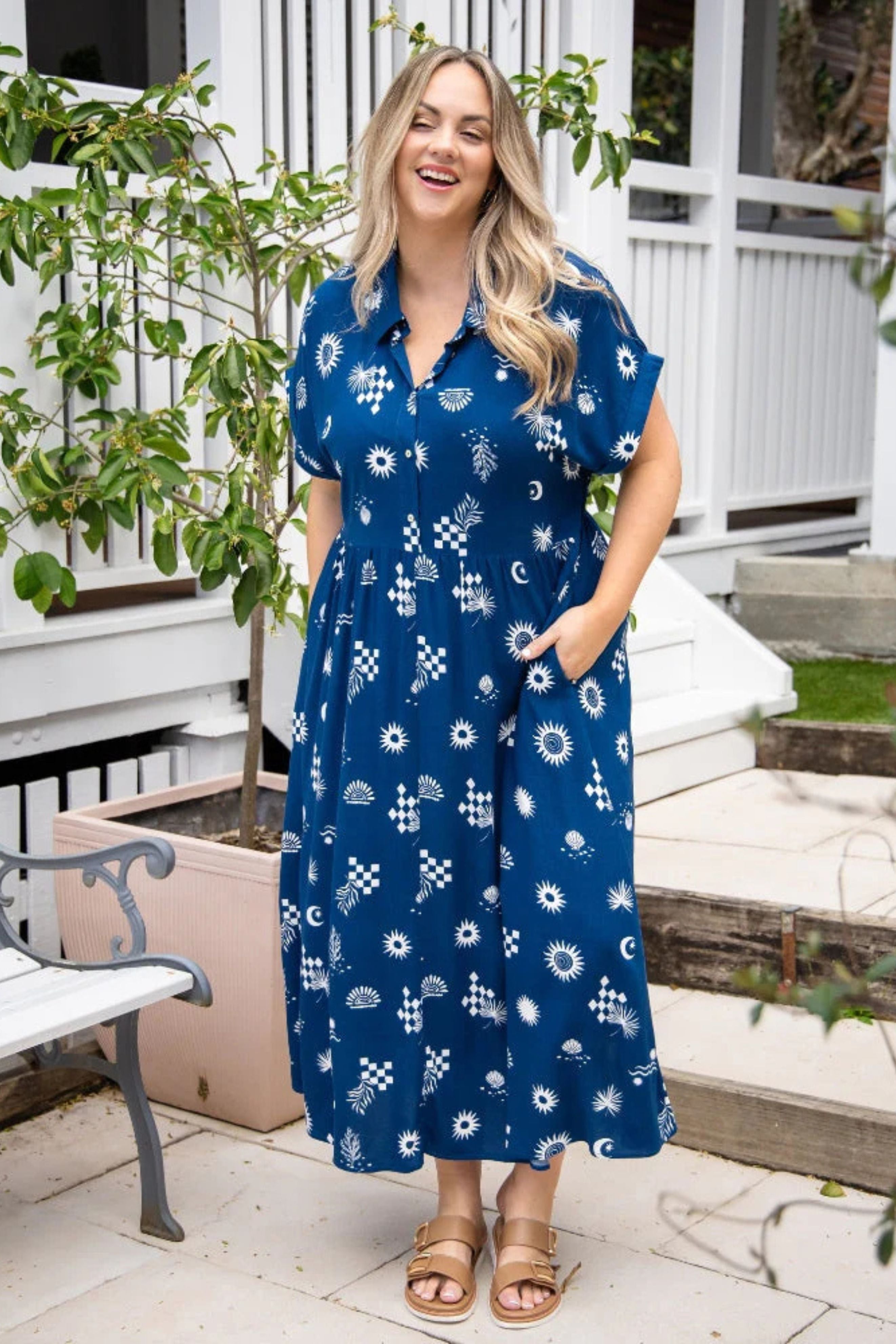Juno Dress in Blue and White