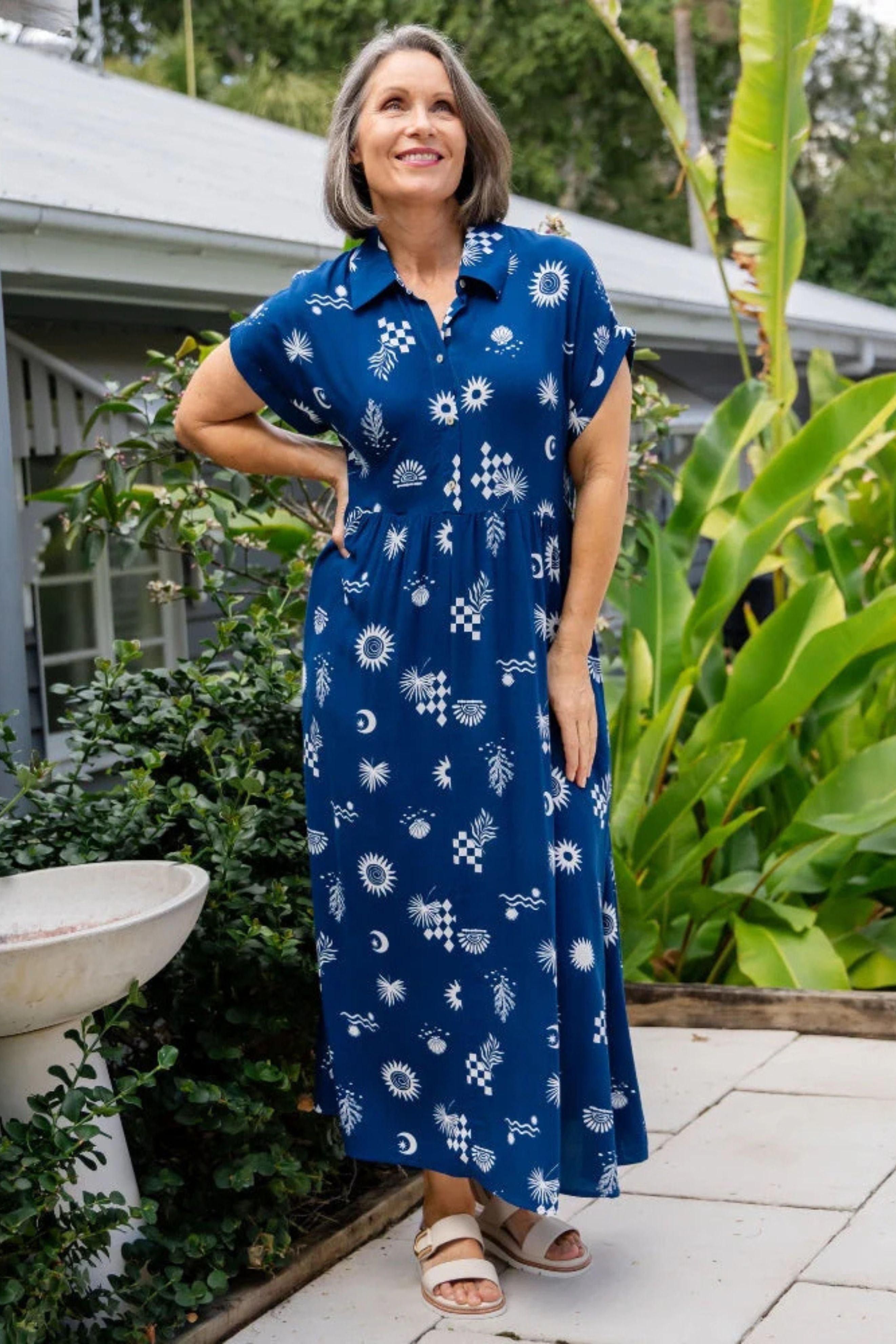 Juno Dress in Blue and White