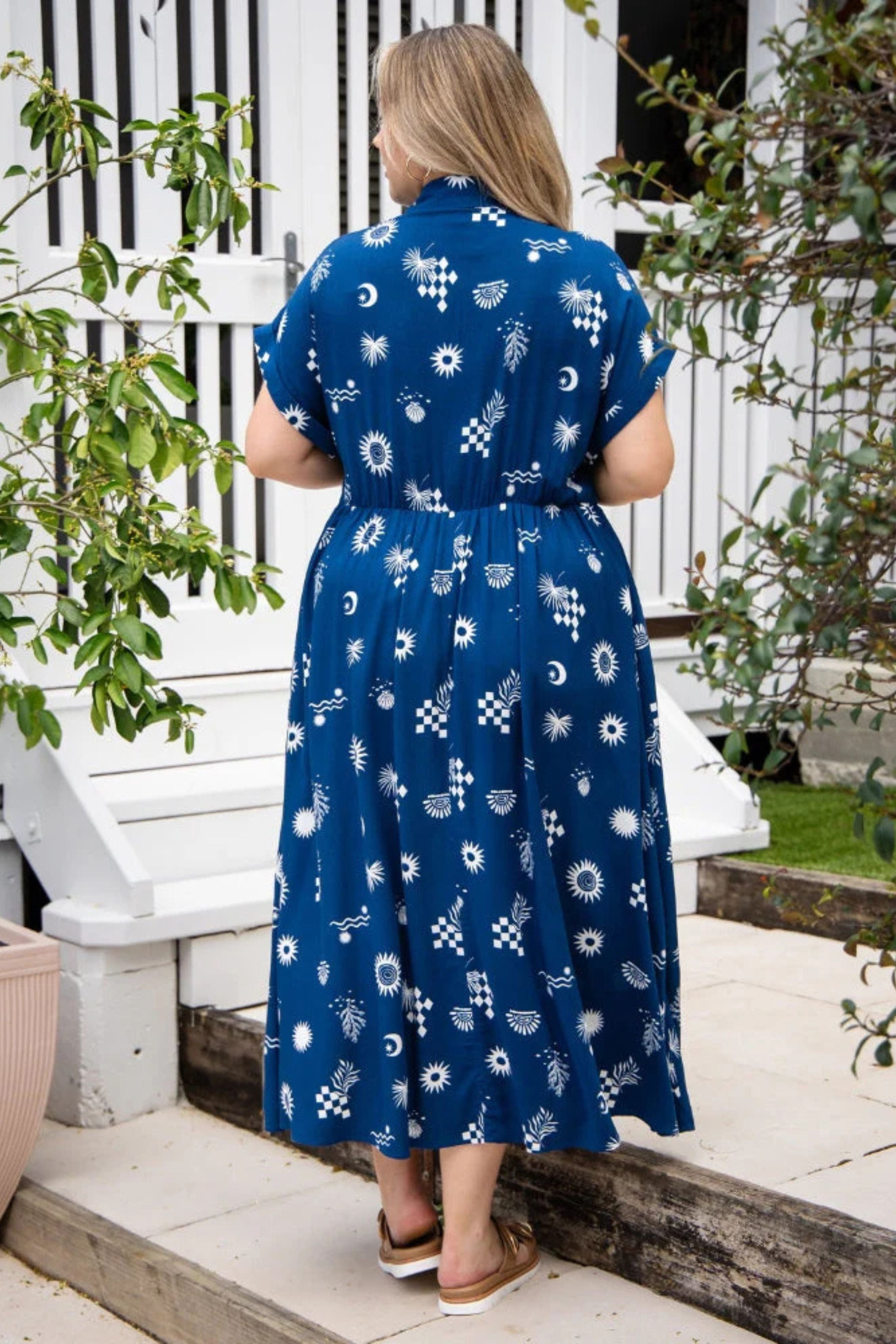Juno Dress in Blue and White