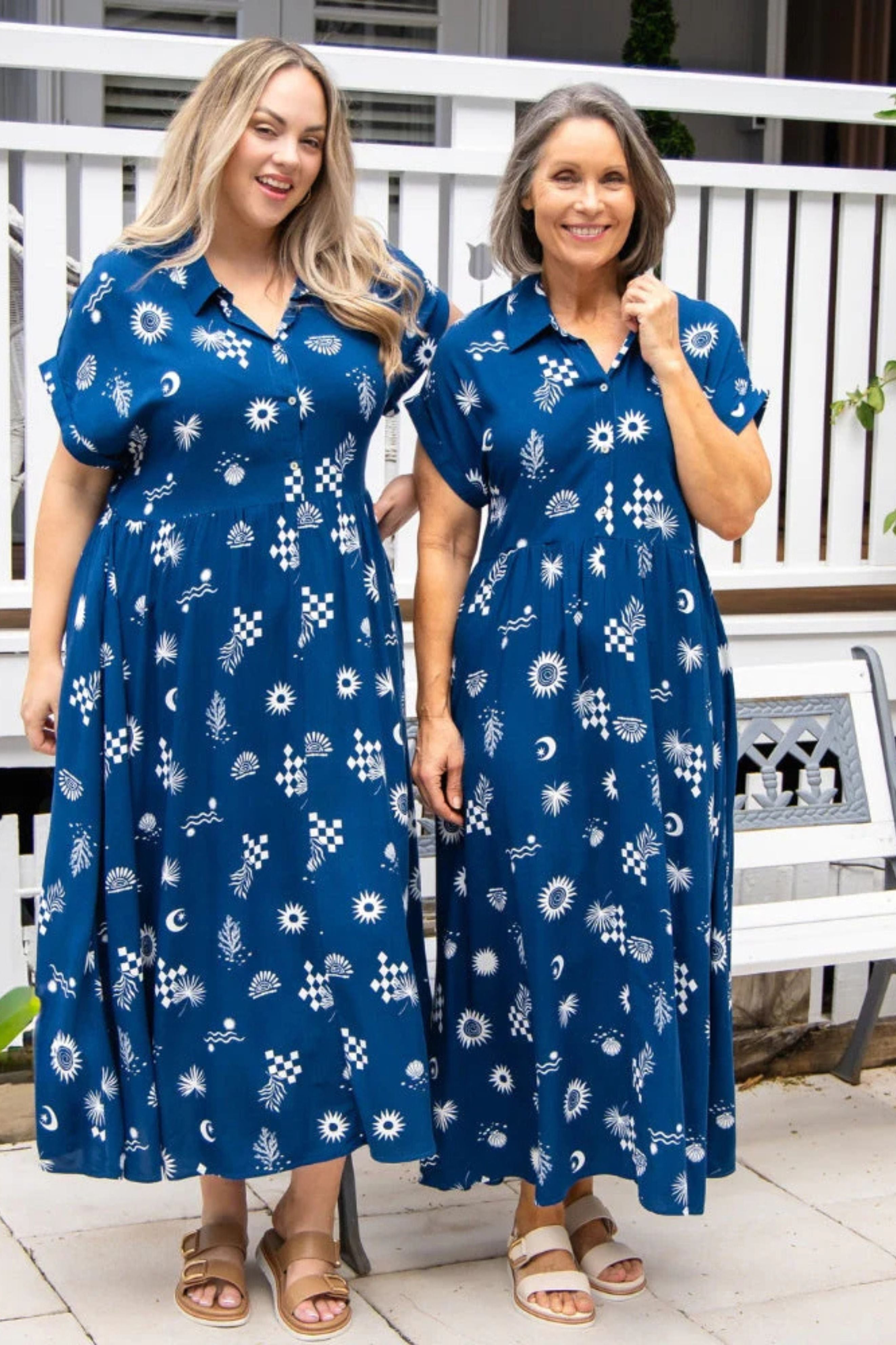 Juno Dress in Blue and White