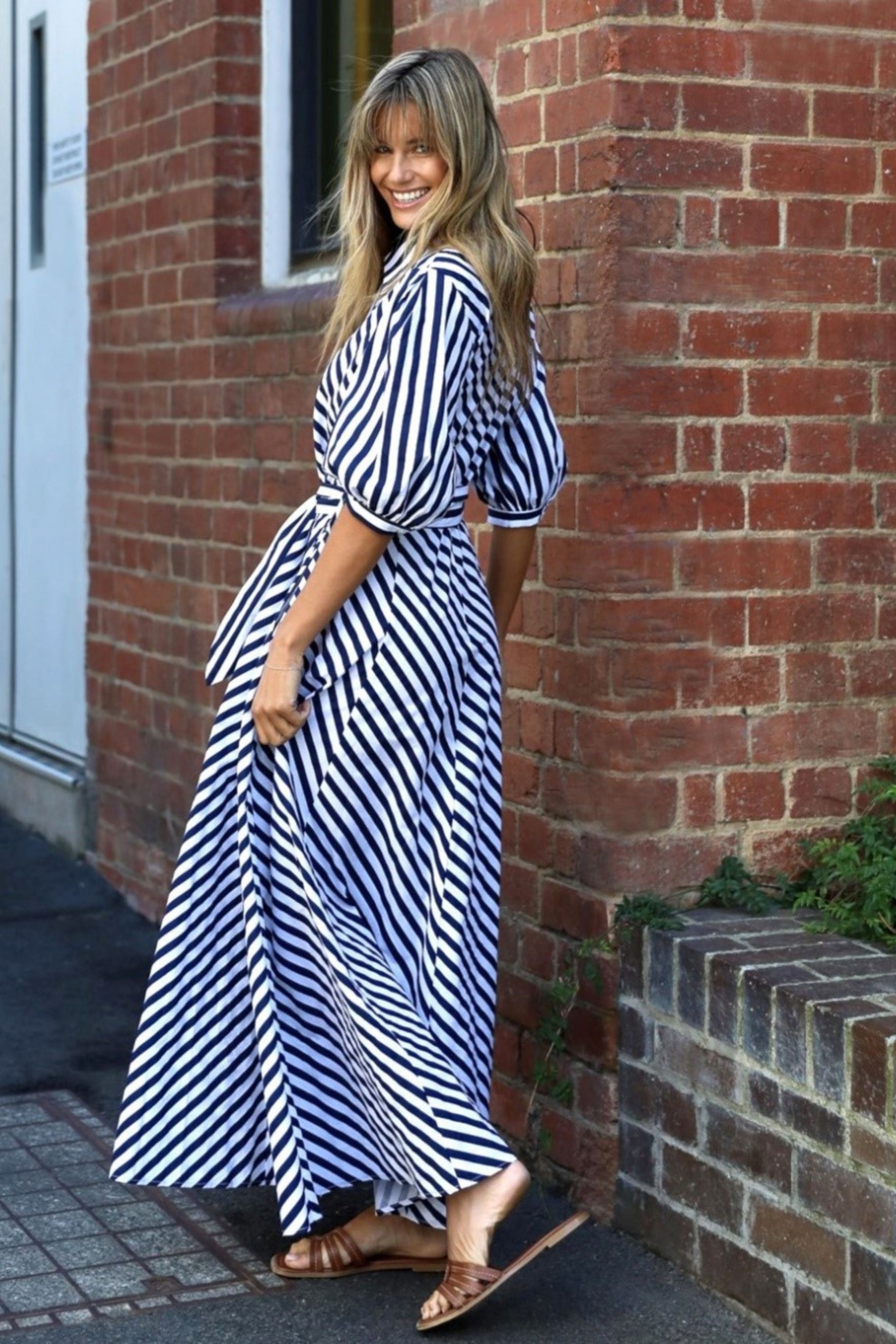 Bianca Maxi Dress in Navy and White Stripe