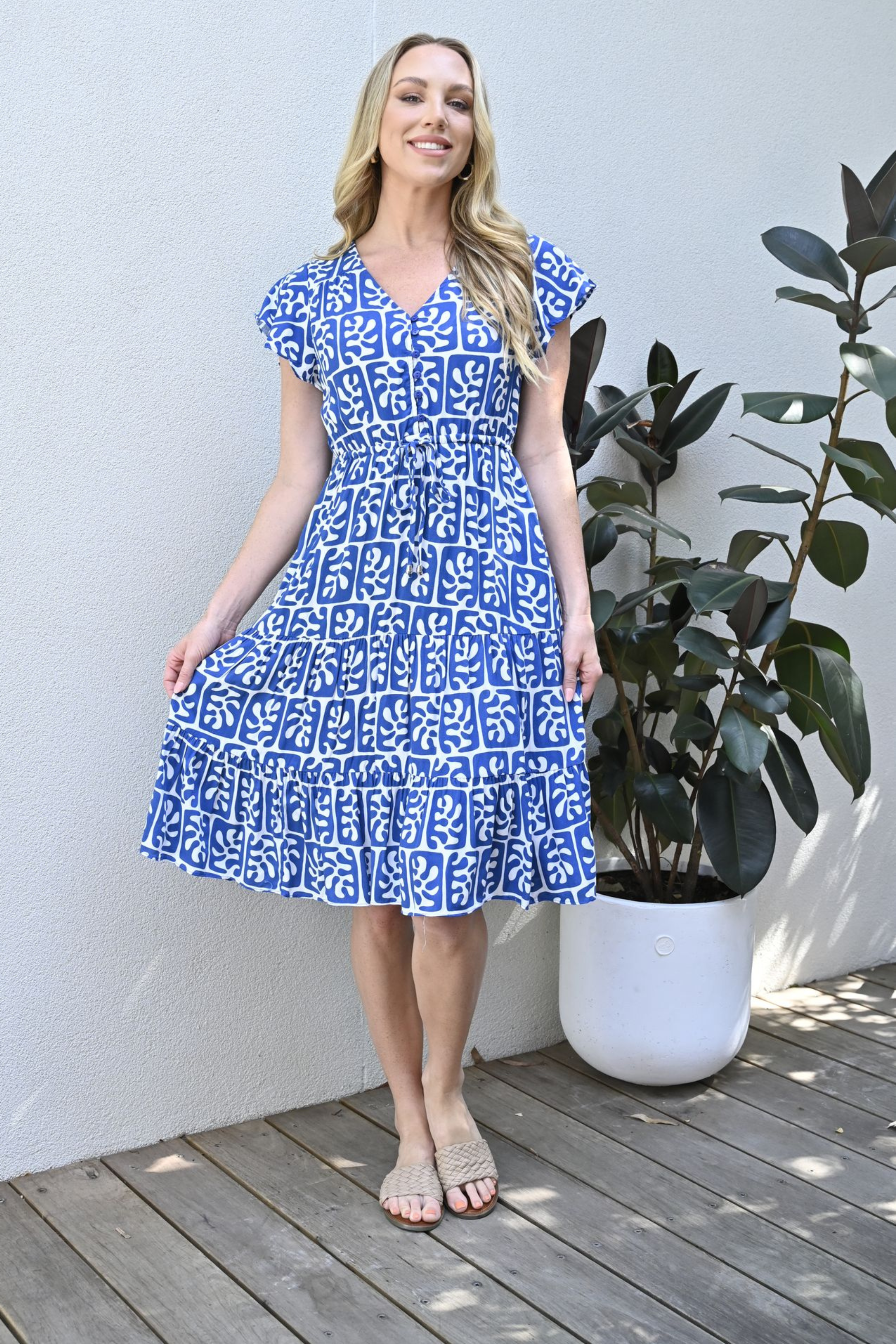 ANNIE Mini Dress in Blue and White