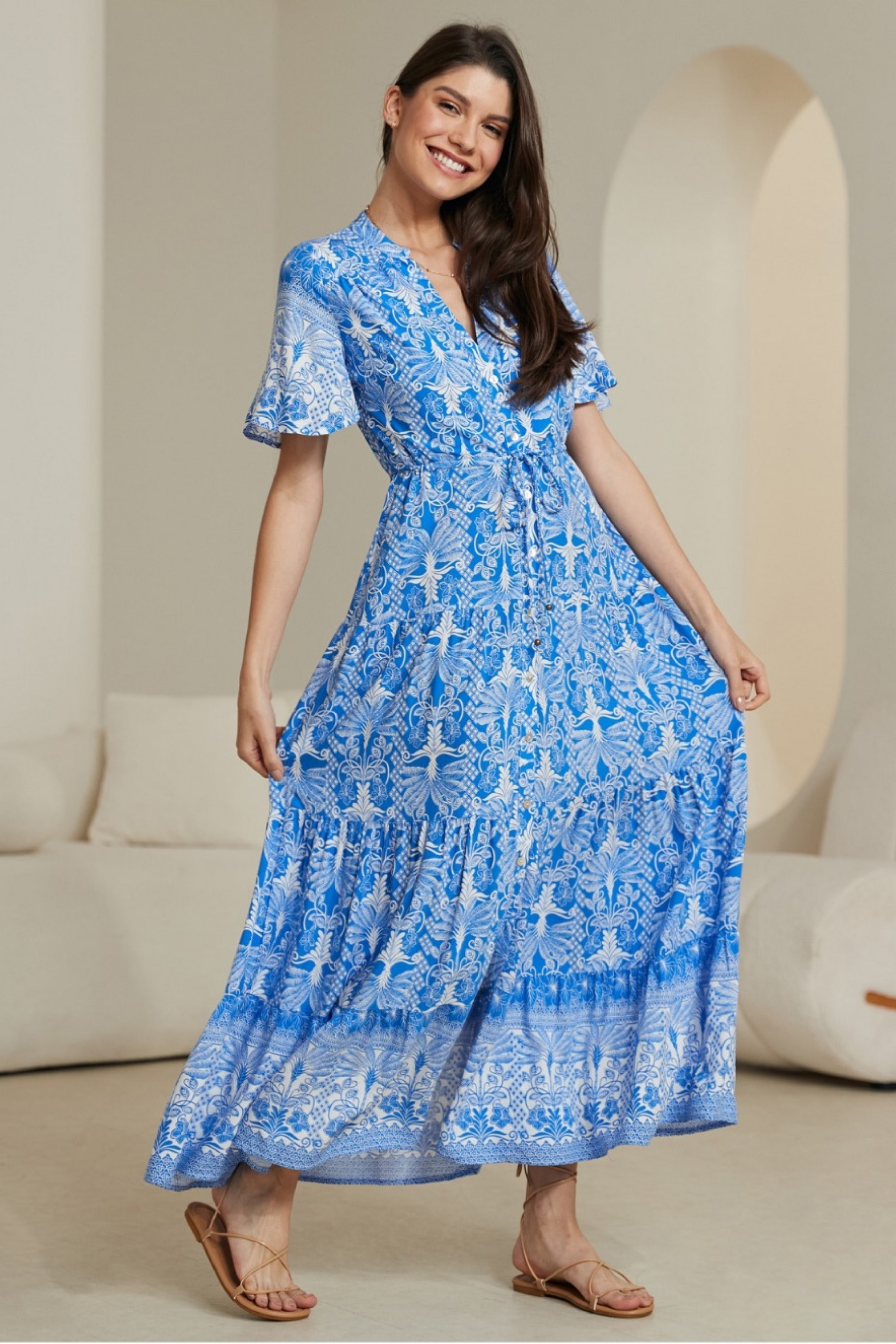 DAHLIA Maxi Dress in Blue Floral