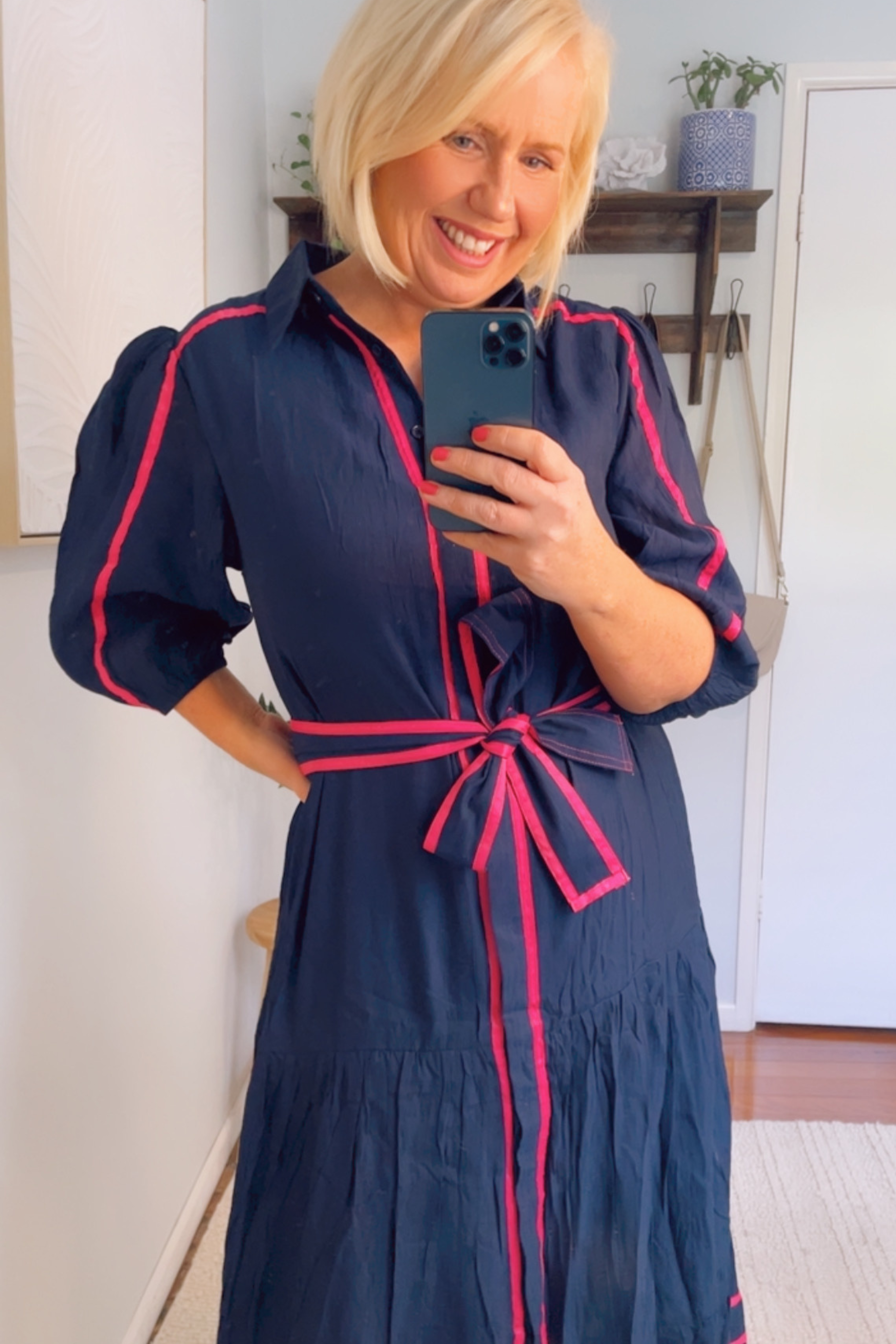 Freya Shirt Dress in Navy and Fuchsia