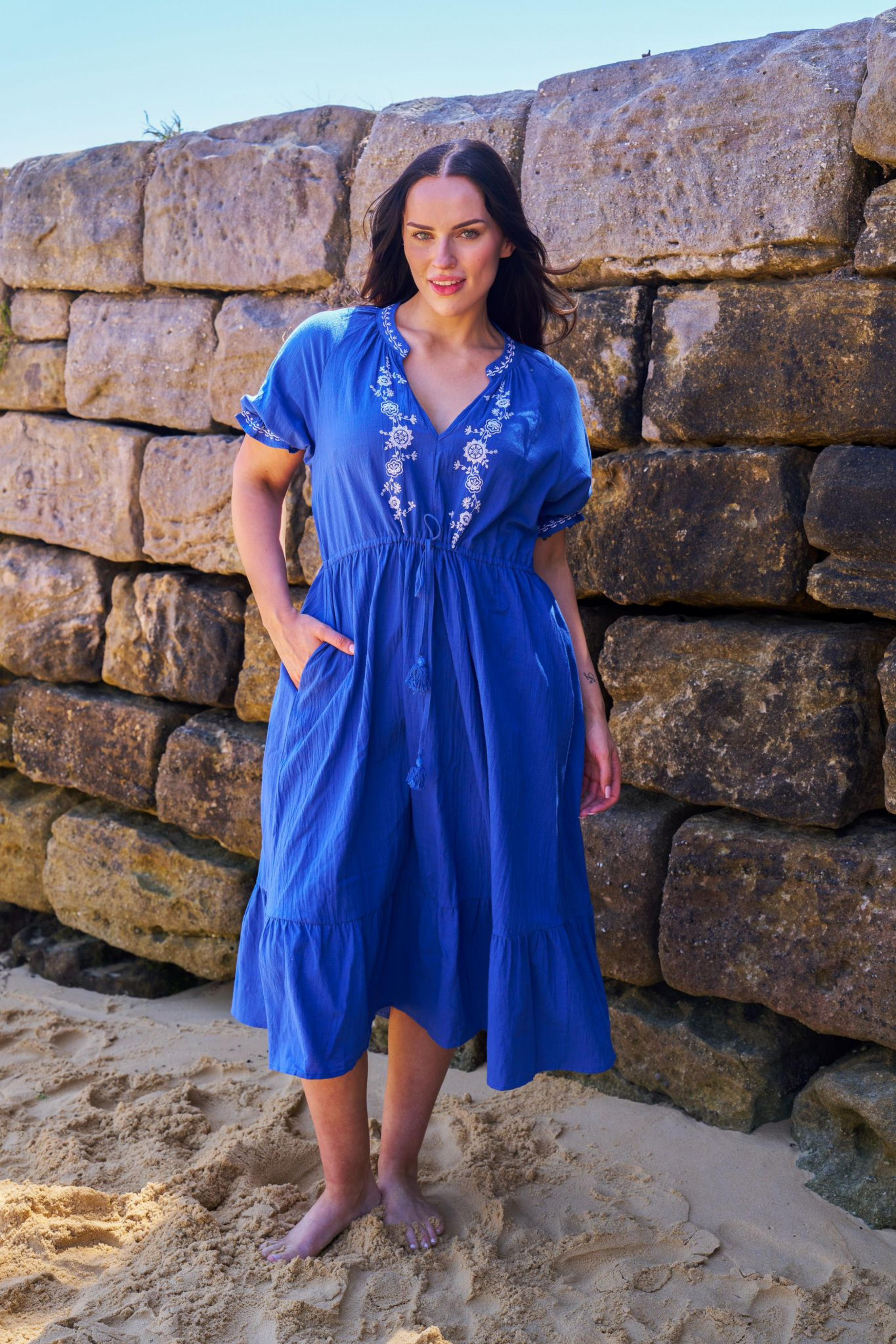 Delilah Midi Dress in Cornflower Blue