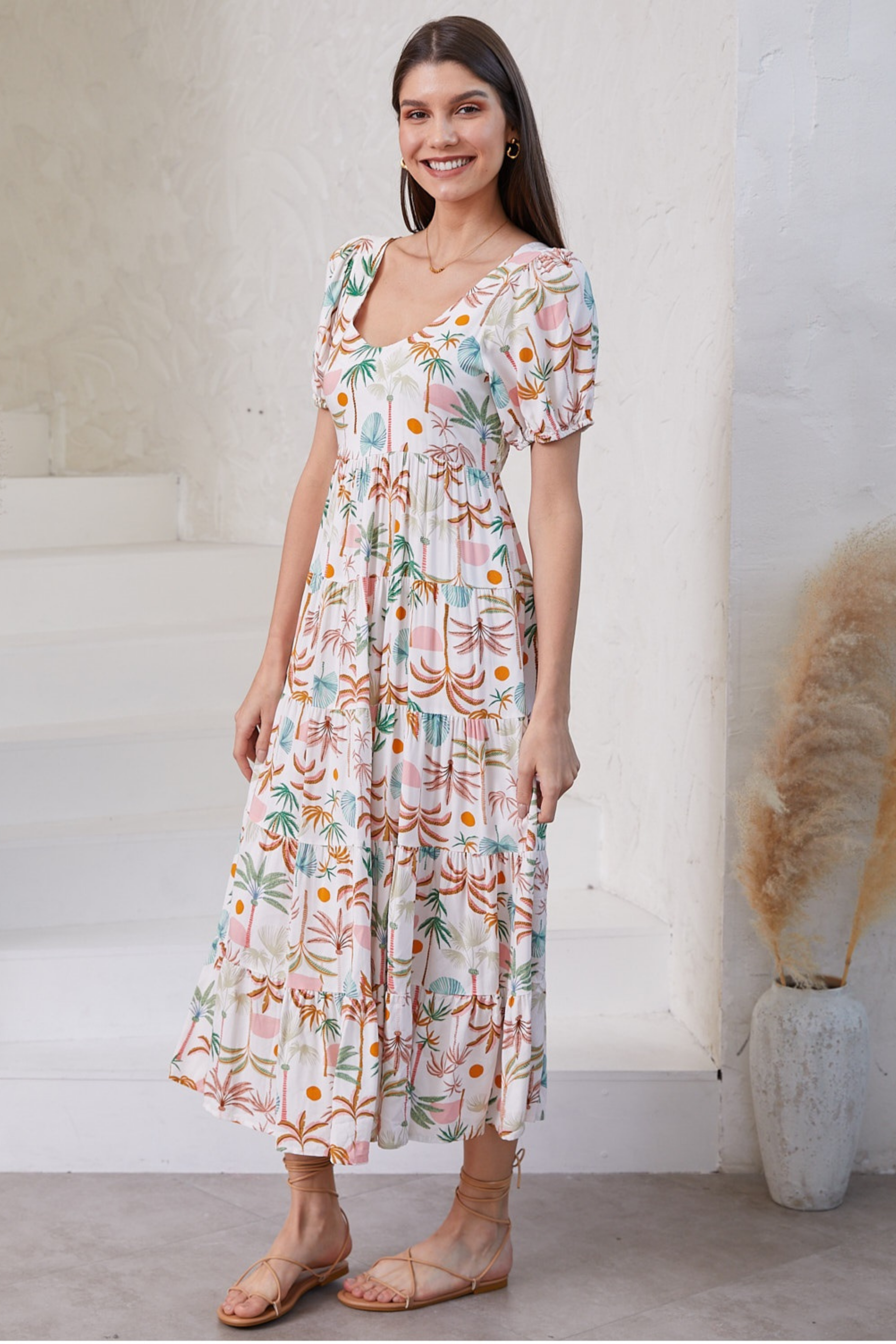 CORELLI Midi Dress in Palms Print