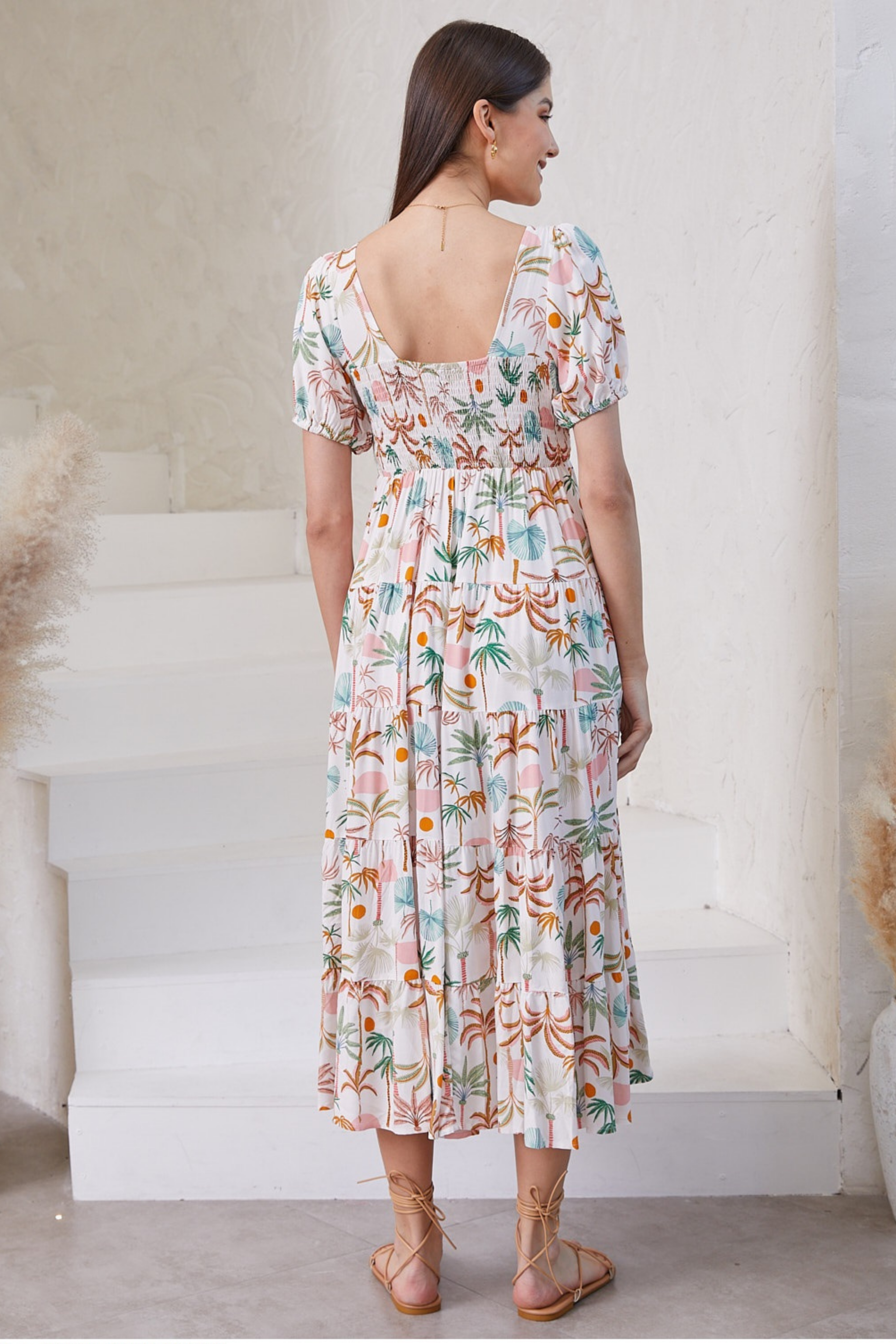 CORELLI Midi Dress in Palms Print