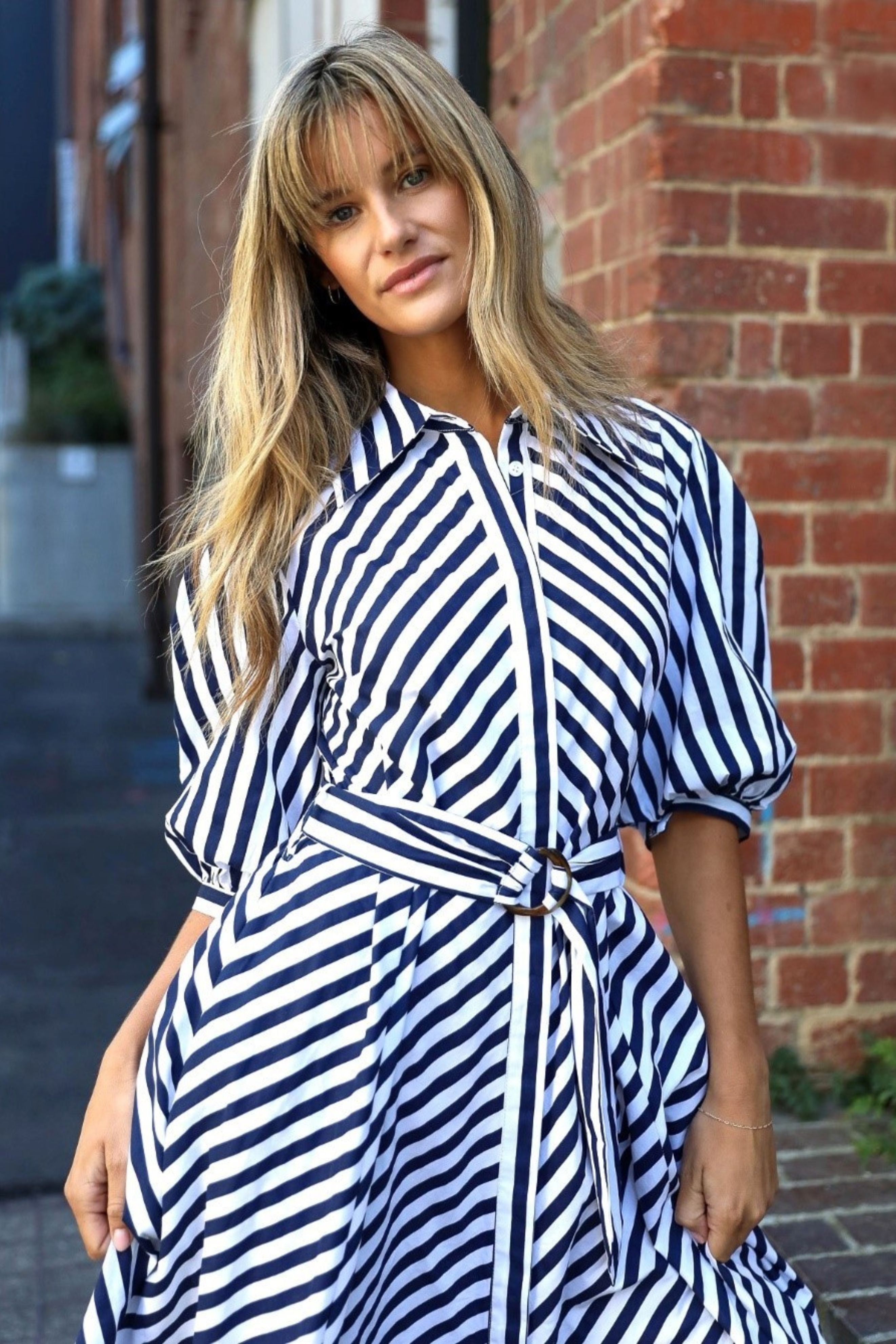 Bianca Maxi Dress in Navy and White Stripe