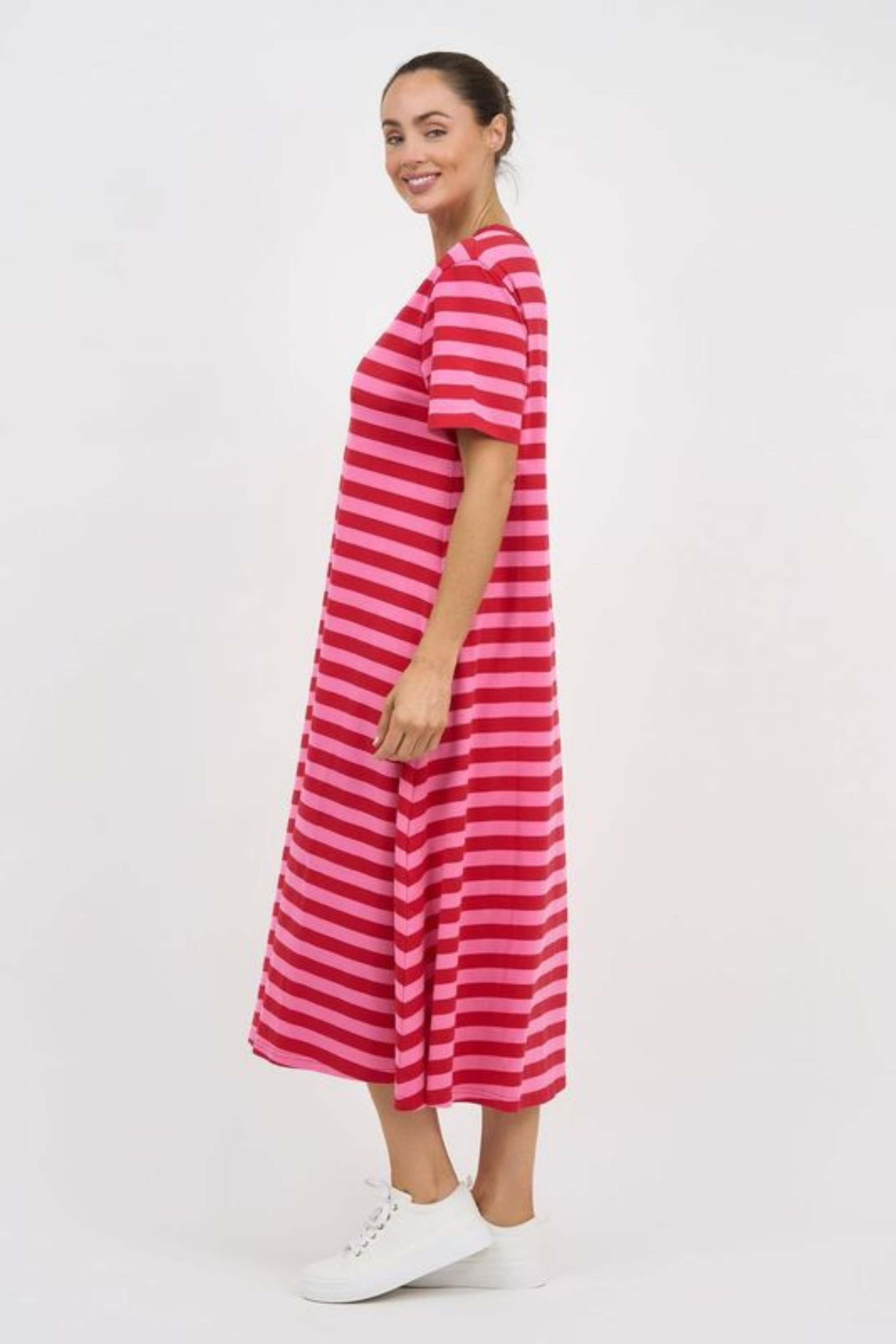 **Pre-Order- All Sizes** Tilly Cotton Jersey Stripe Dress - Pink and Red