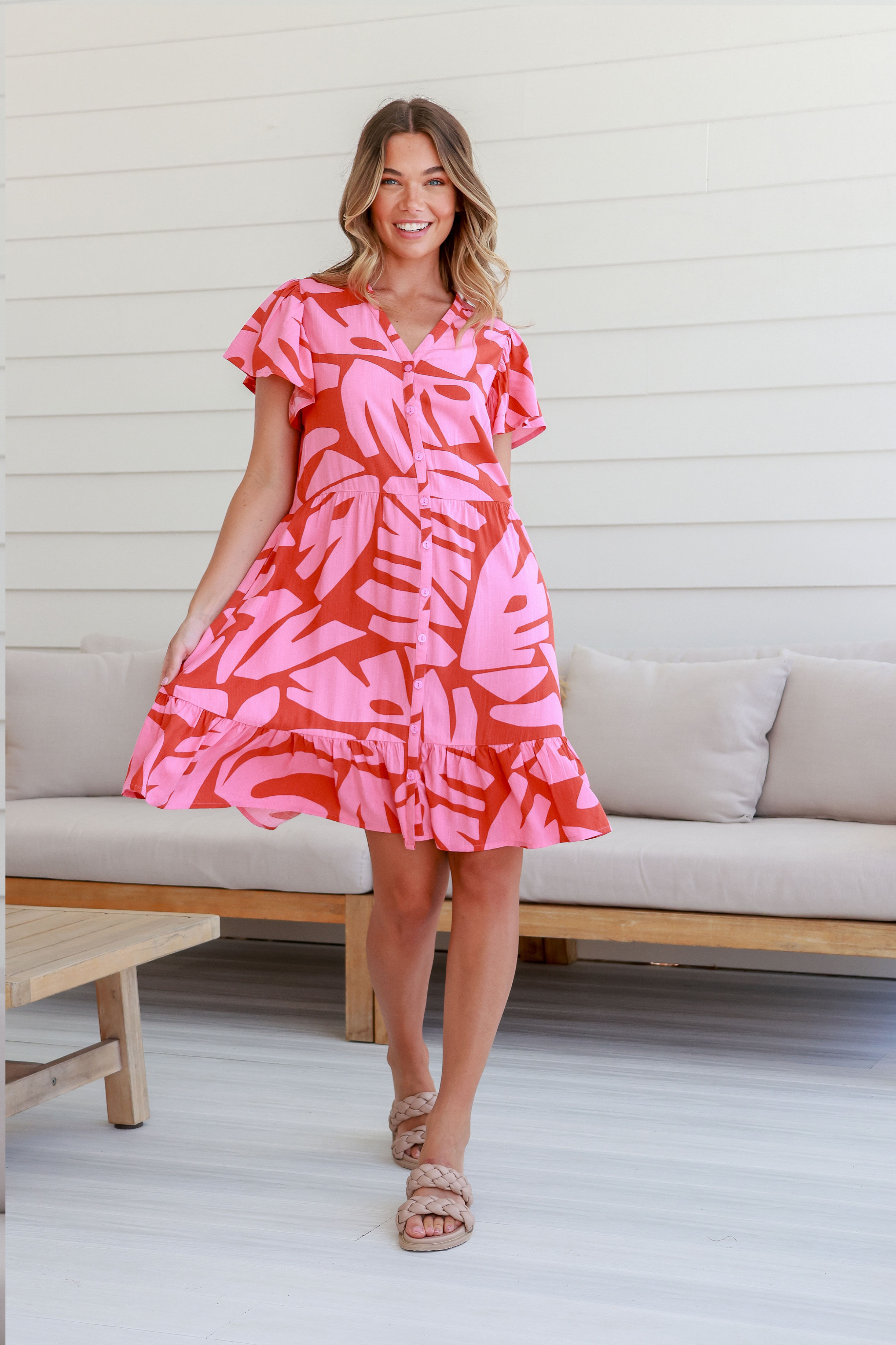 MAYA Mini Dress in Pink and Orange