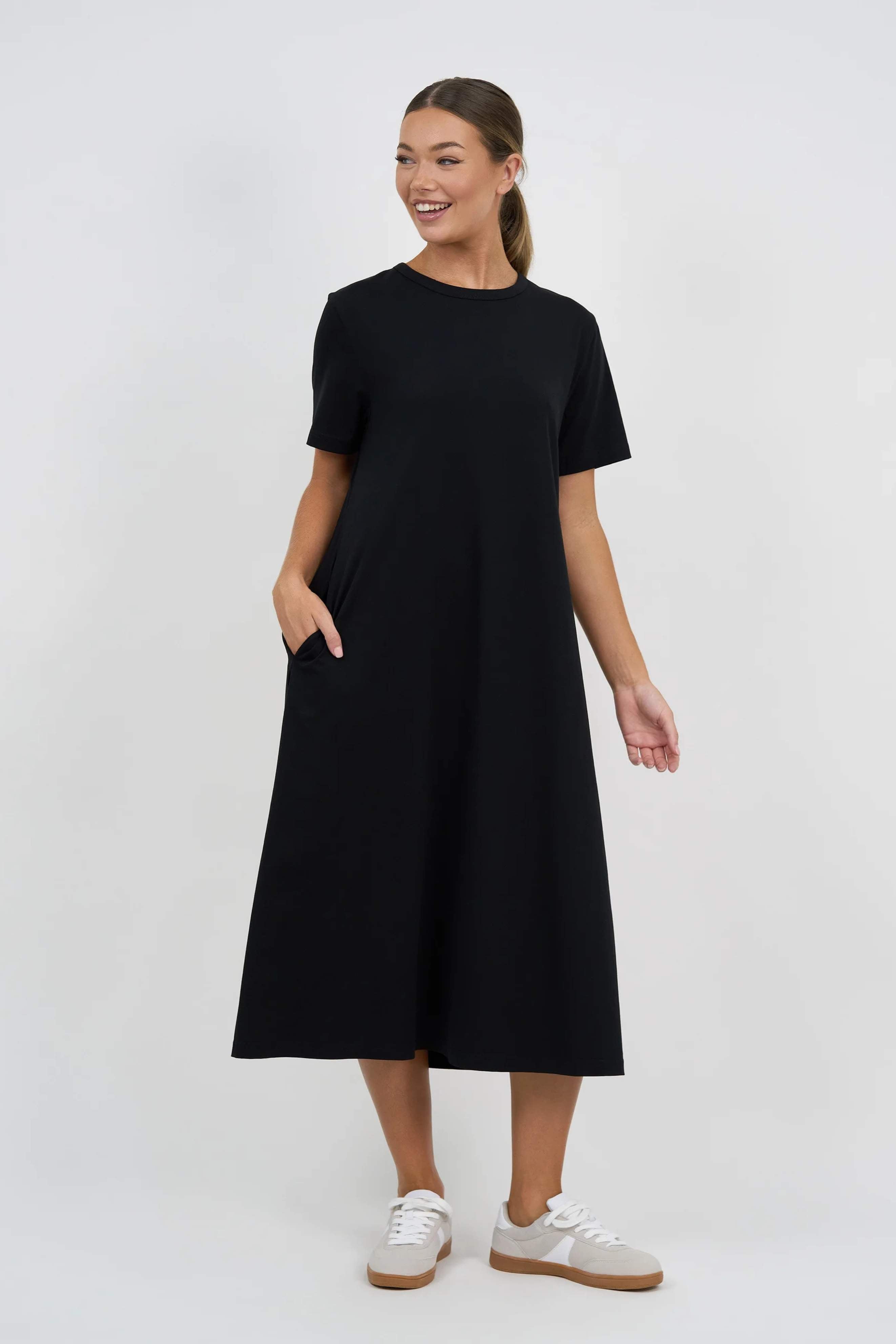 **Pre-Order** Tilly Cotton Jersey Stripe Dress - Black