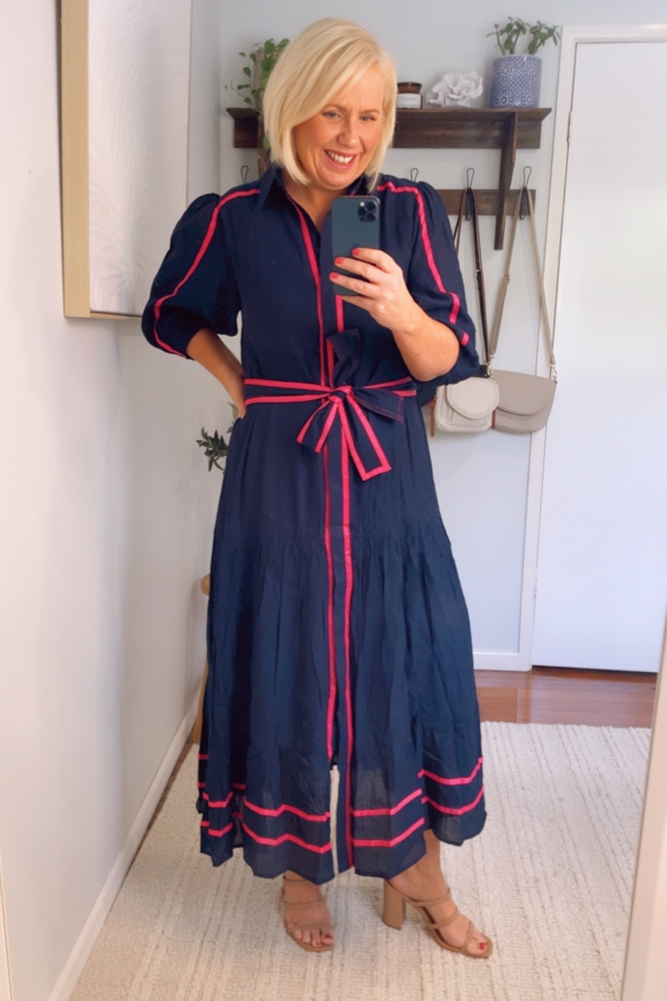 Freya Shirt Dress in Navy and Fuchsia