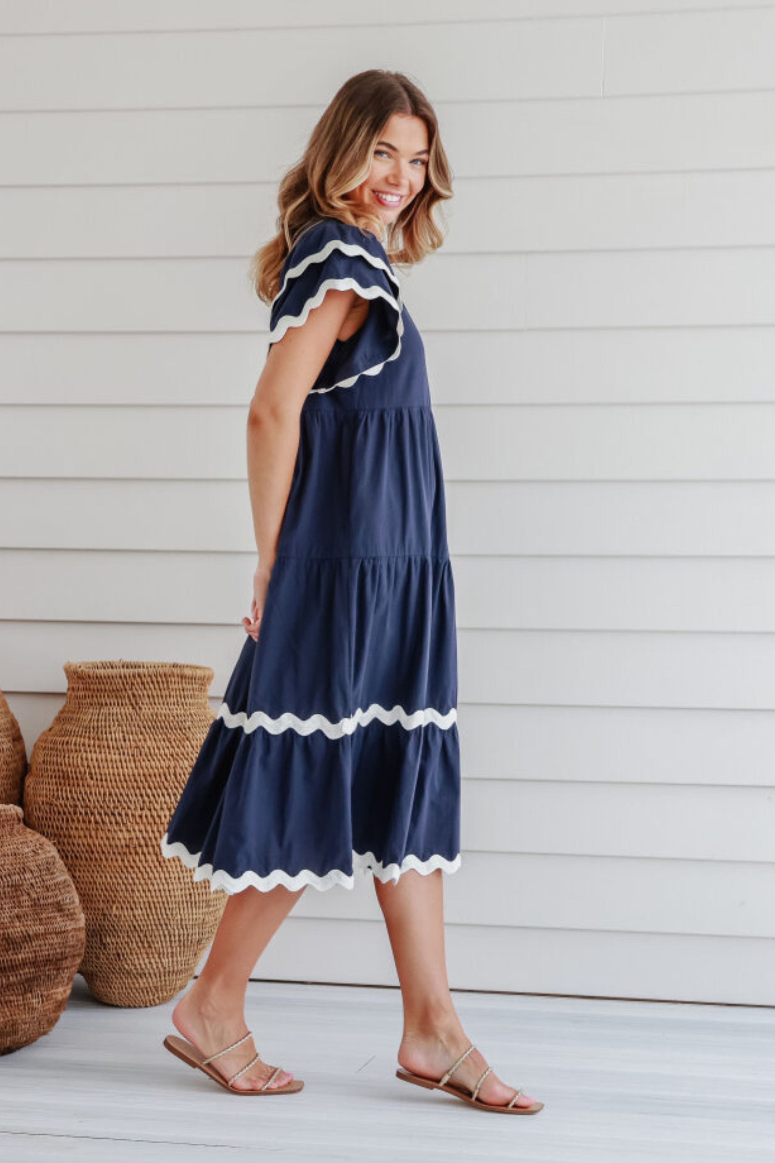 WILLOW Midi Dress in Navy and White