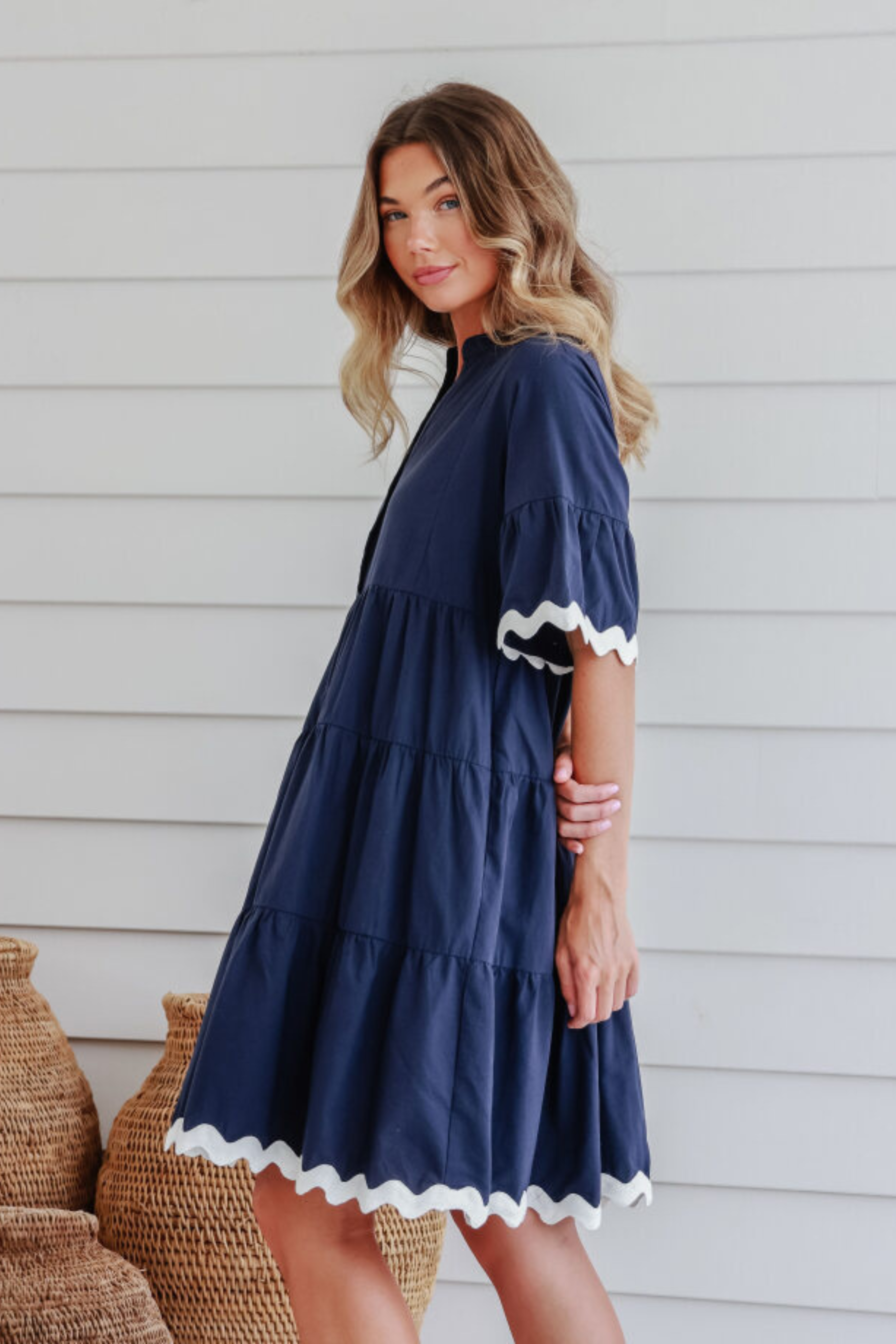 ABIGAIL Dress in Navy and White