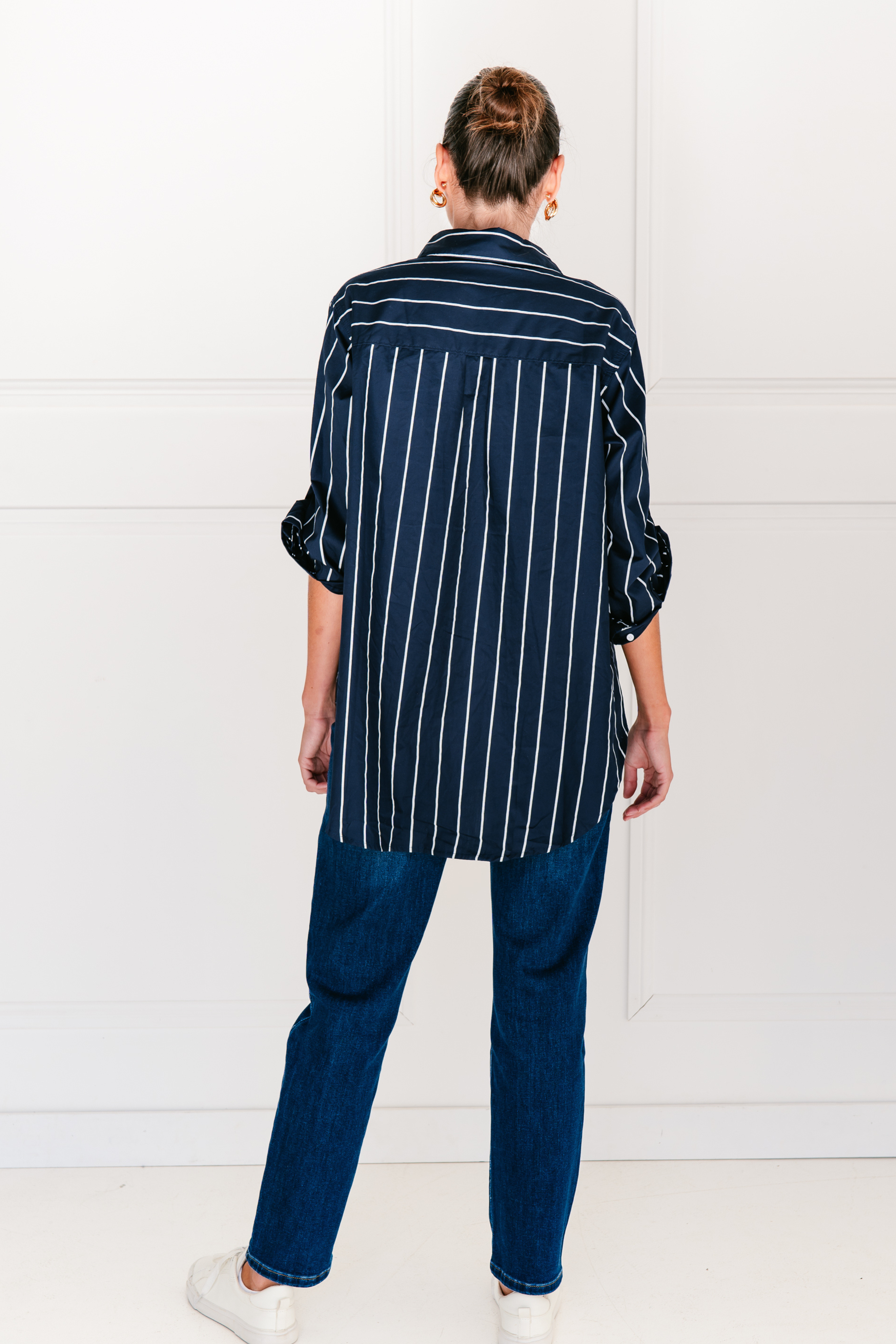 Hampstead Shirt in Navy and White Stripe