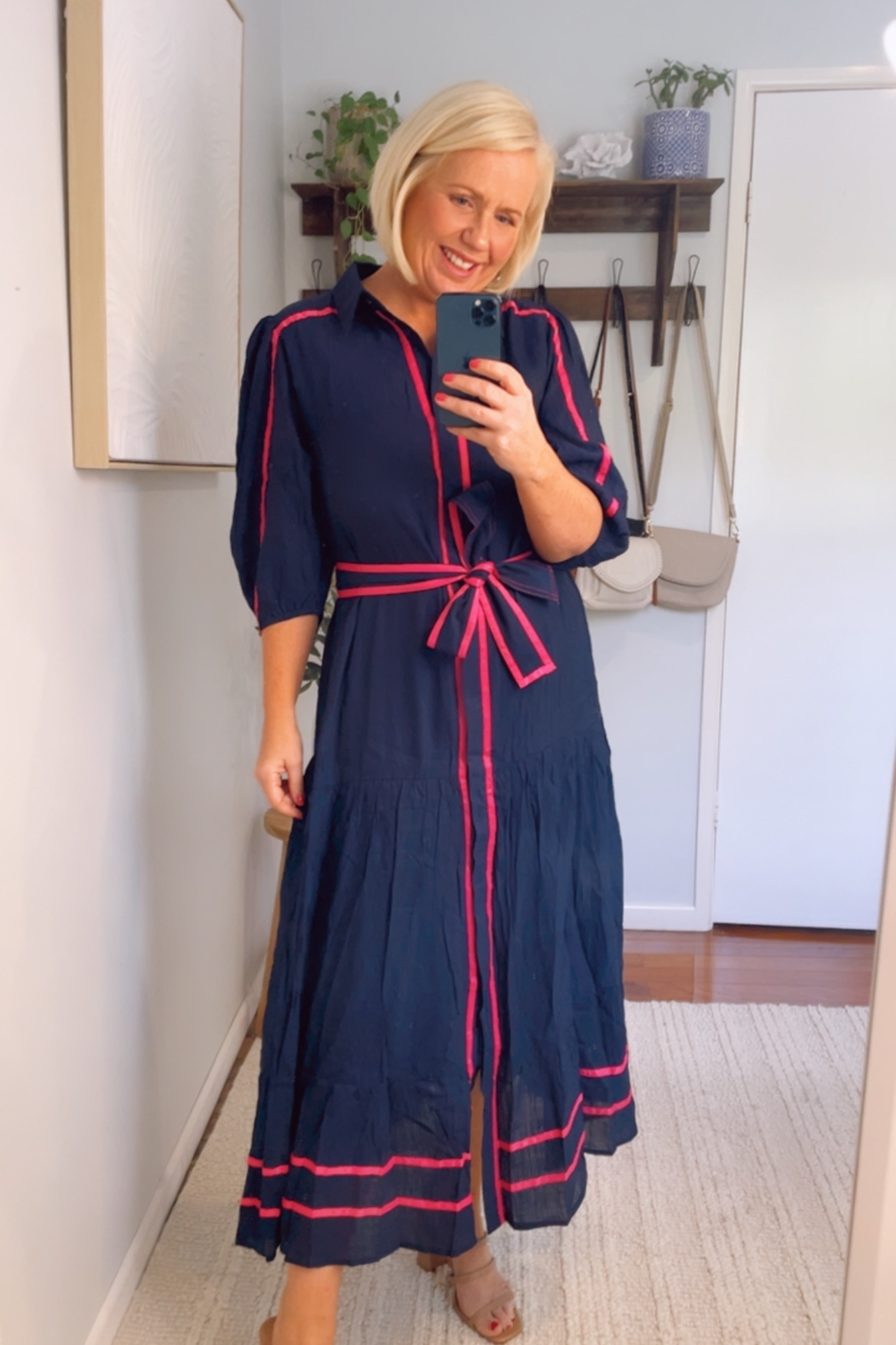 Freya Shirt Dress in Navy and Fuchsia