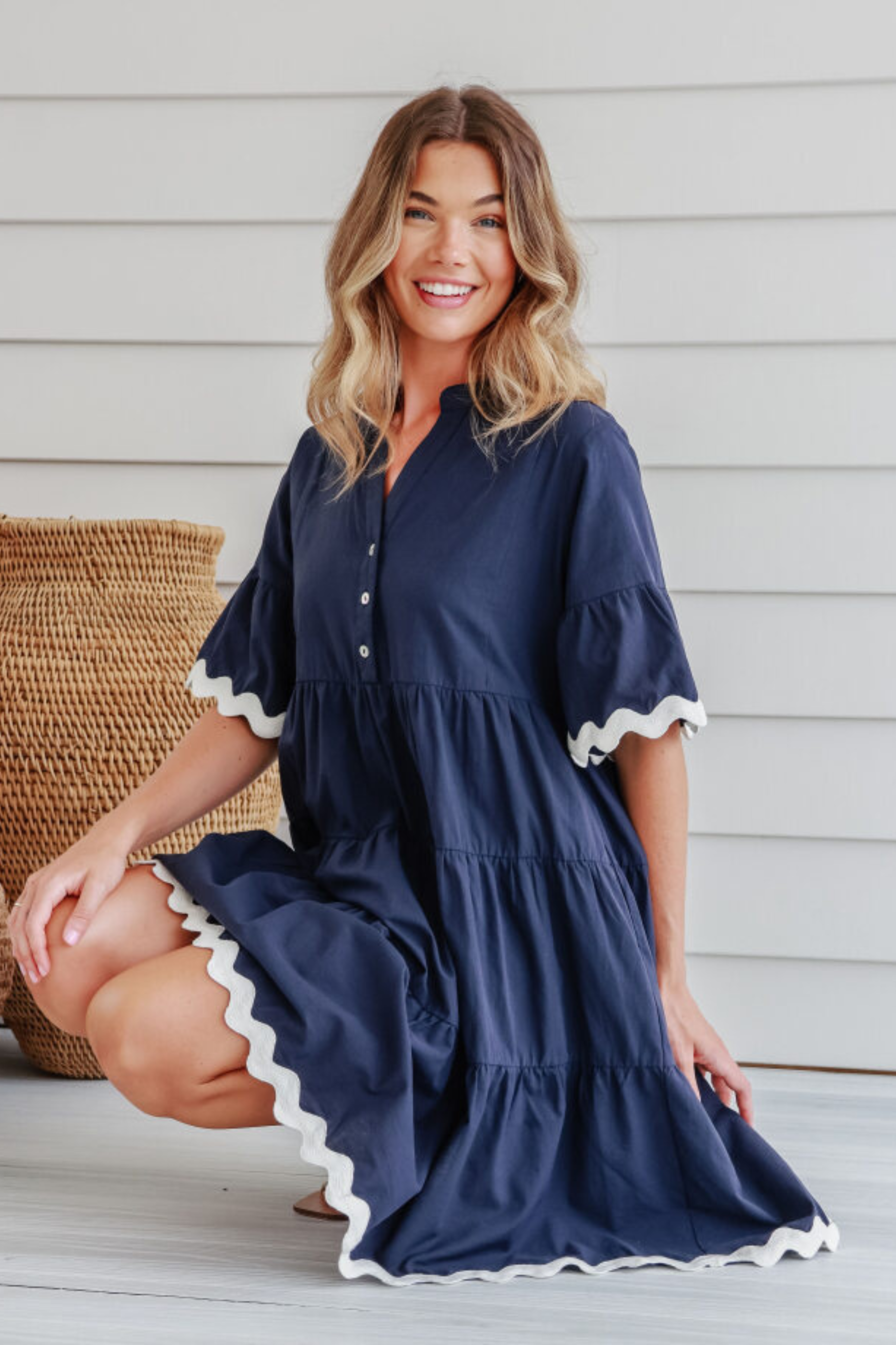 ABIGAIL Dress in Navy and White