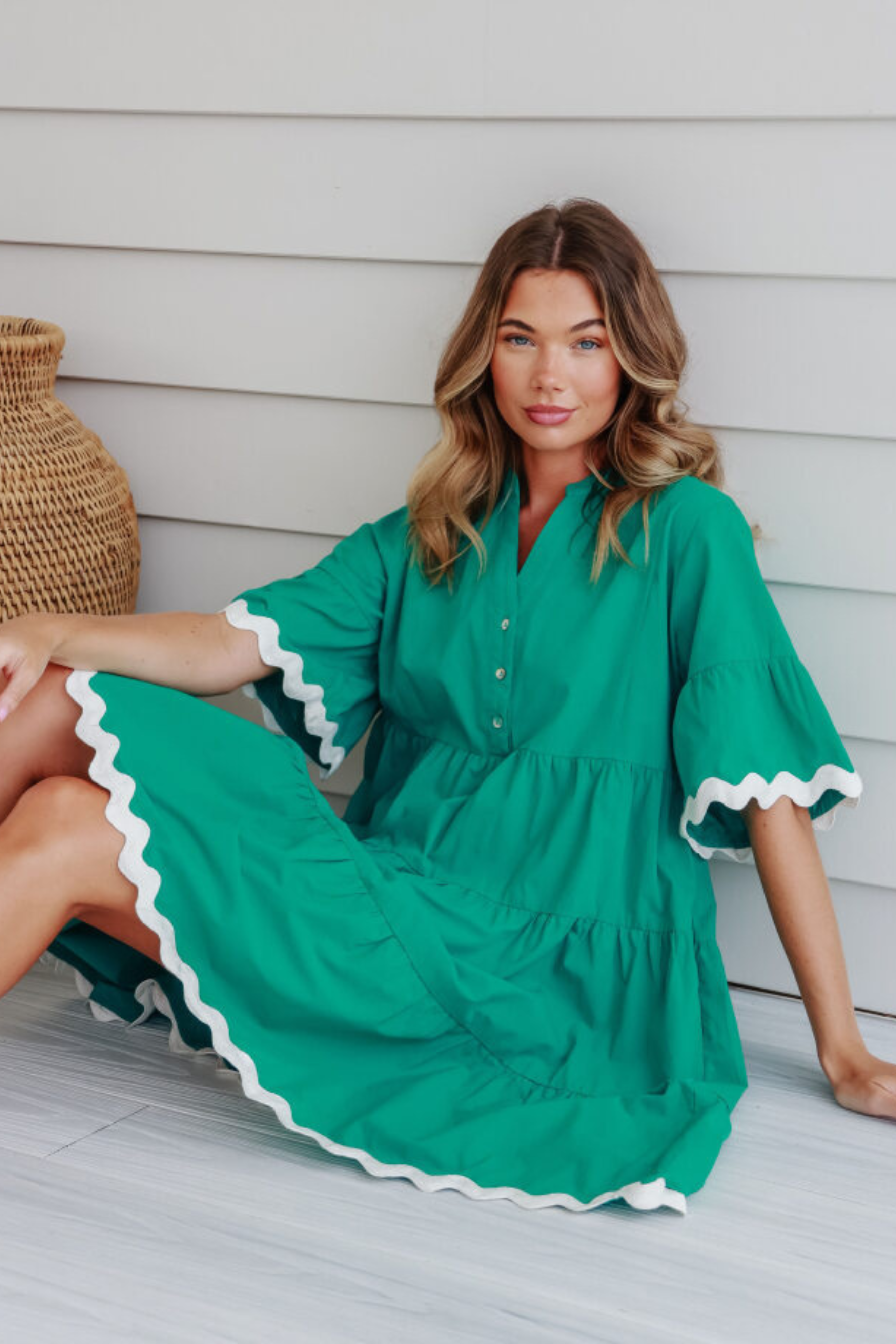 ABIGAIL Dress in Emerald Green and White