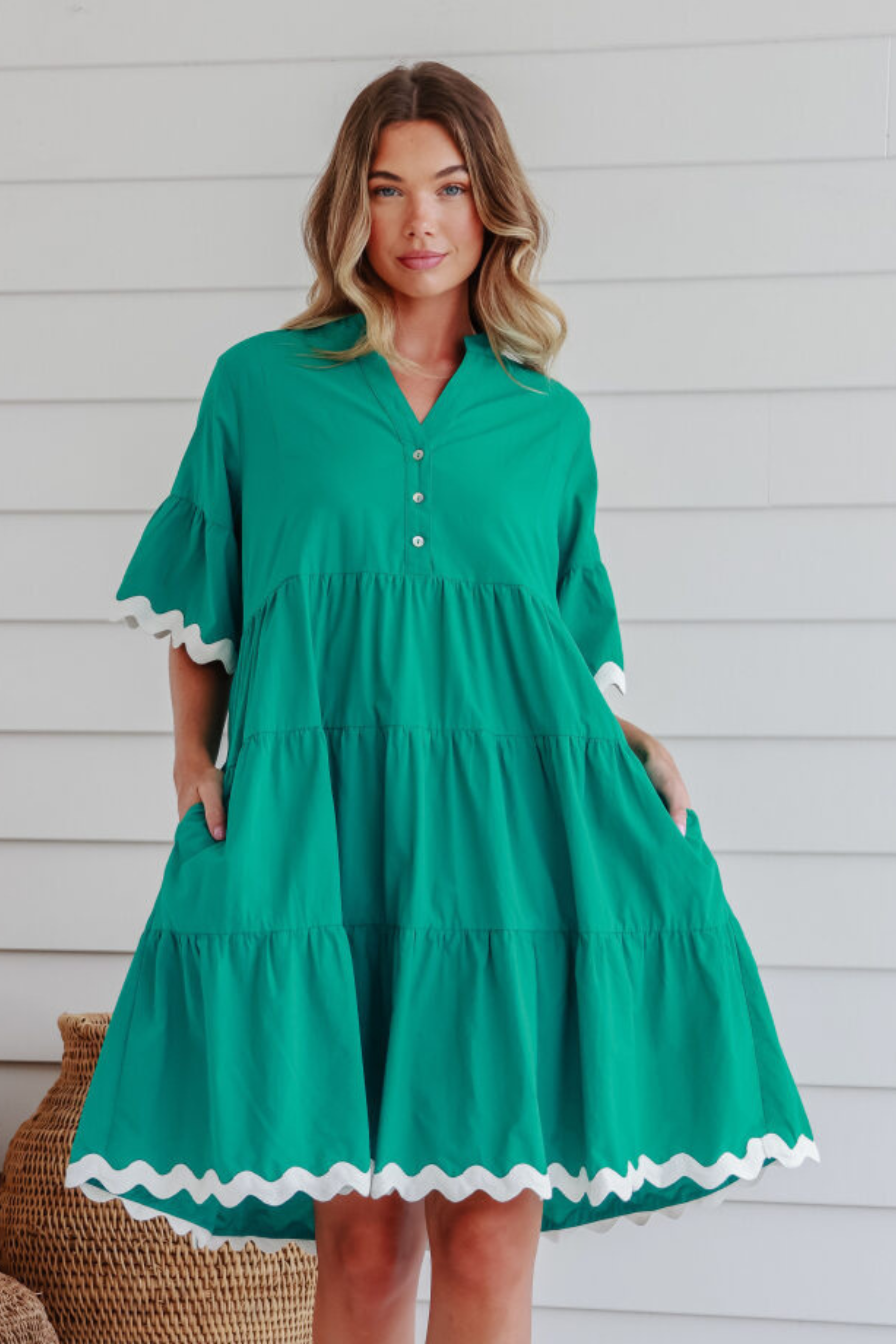 ABIGAIL Dress in Emerald Green and White
