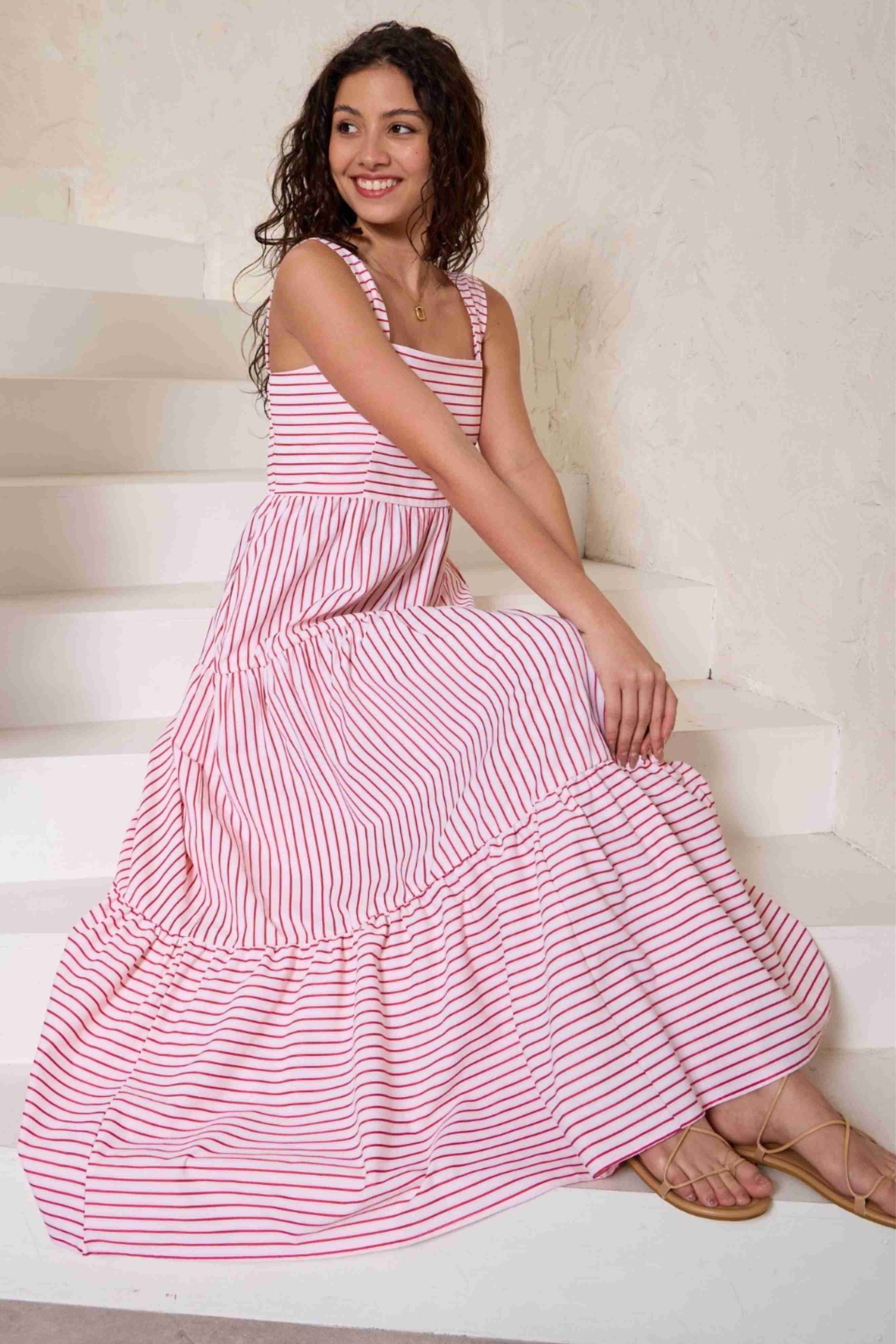 PENELOPE Maxi Dress in Pink and Red Stripe