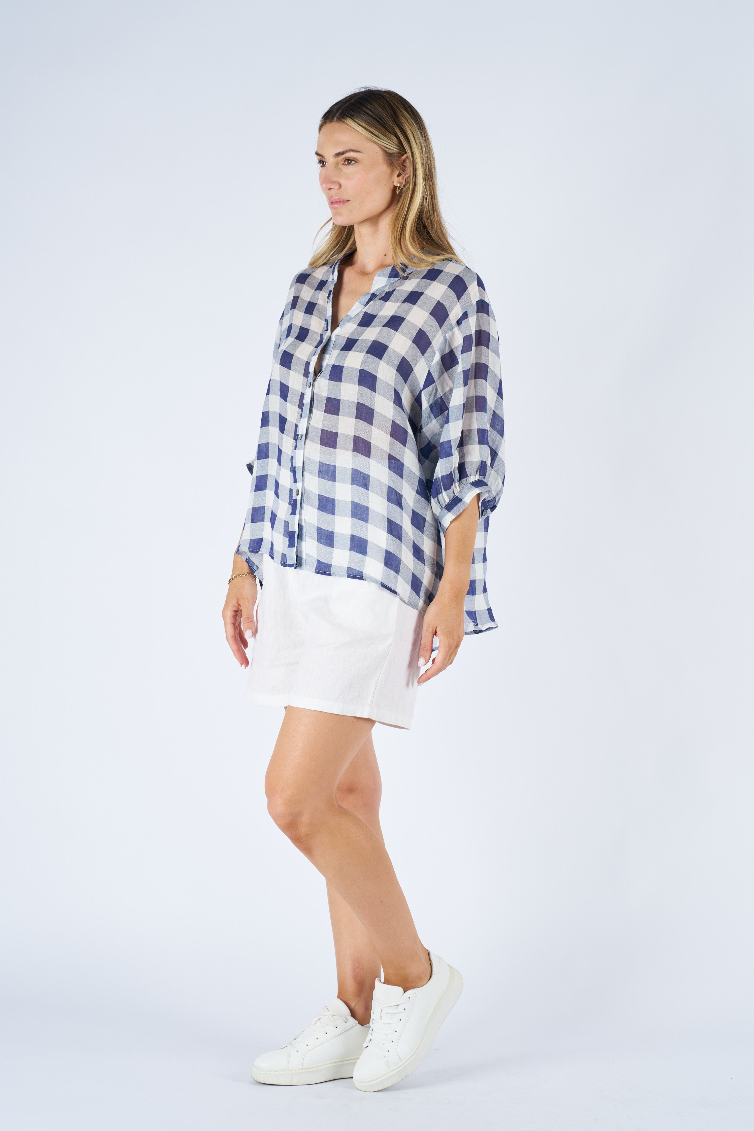 CHARLIE Top in Navy and White Check
