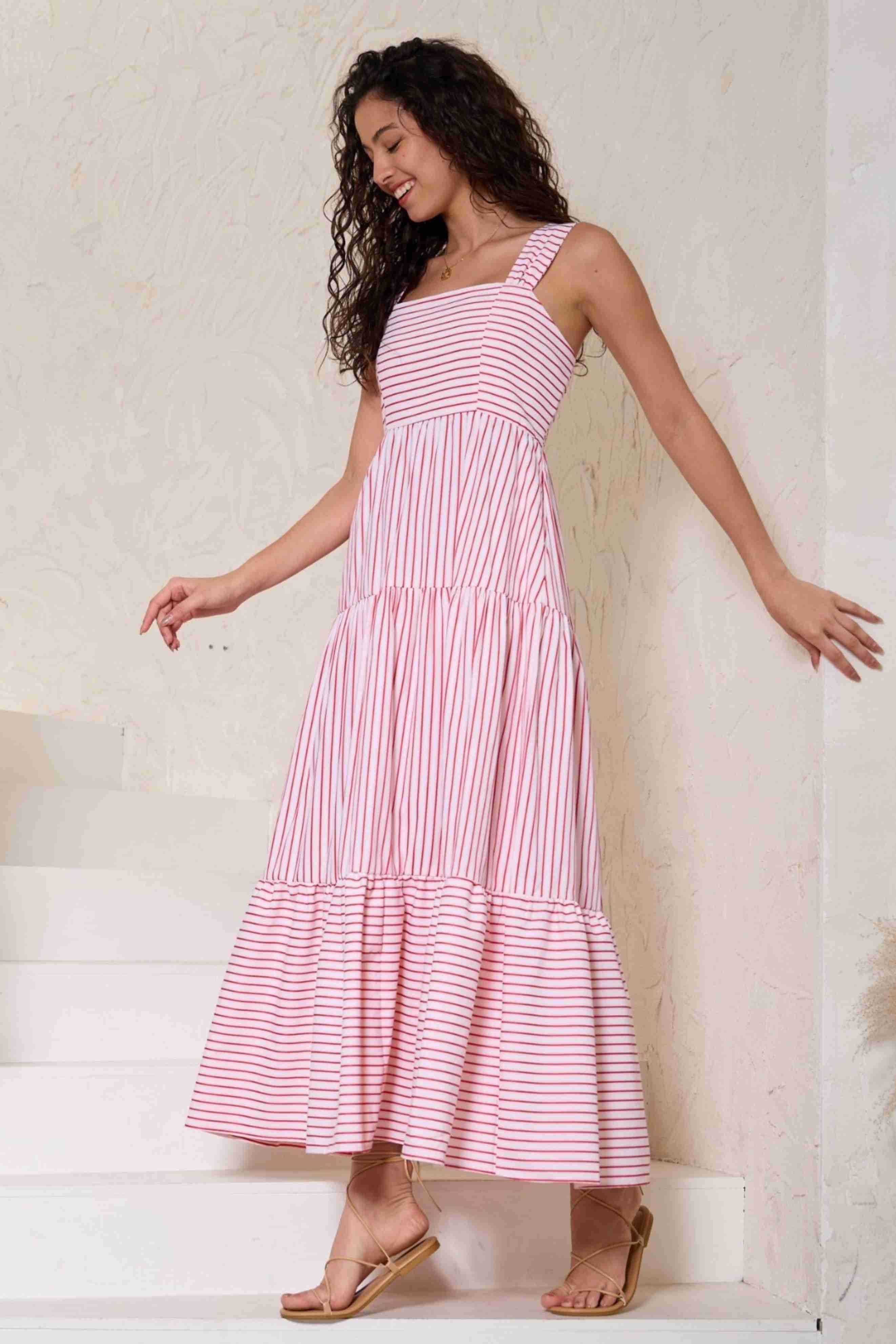 PENELOPE Maxi Dress in Pink and Red Stripe