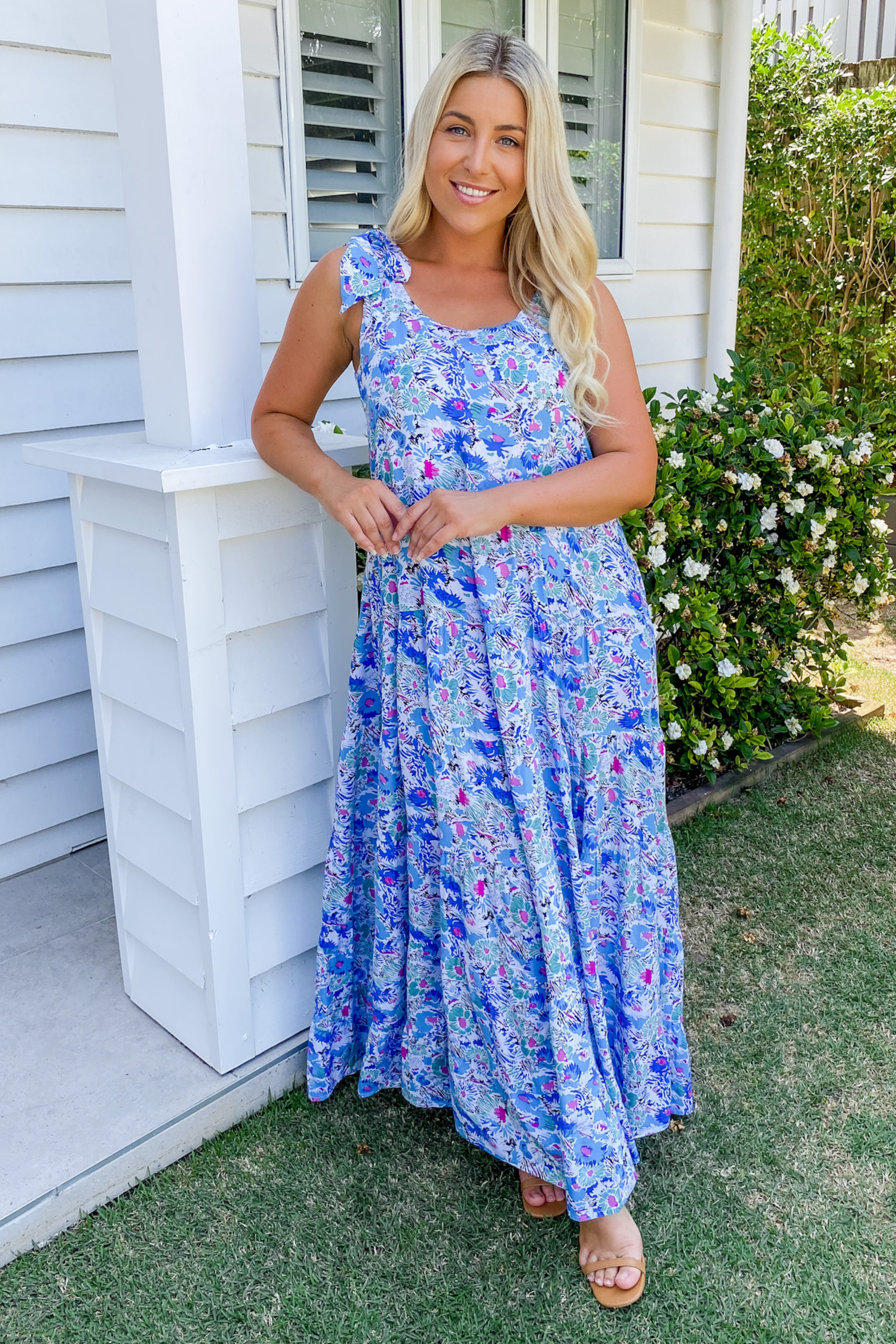 CAPRI Maxi Dress in Blue and Pink Floral