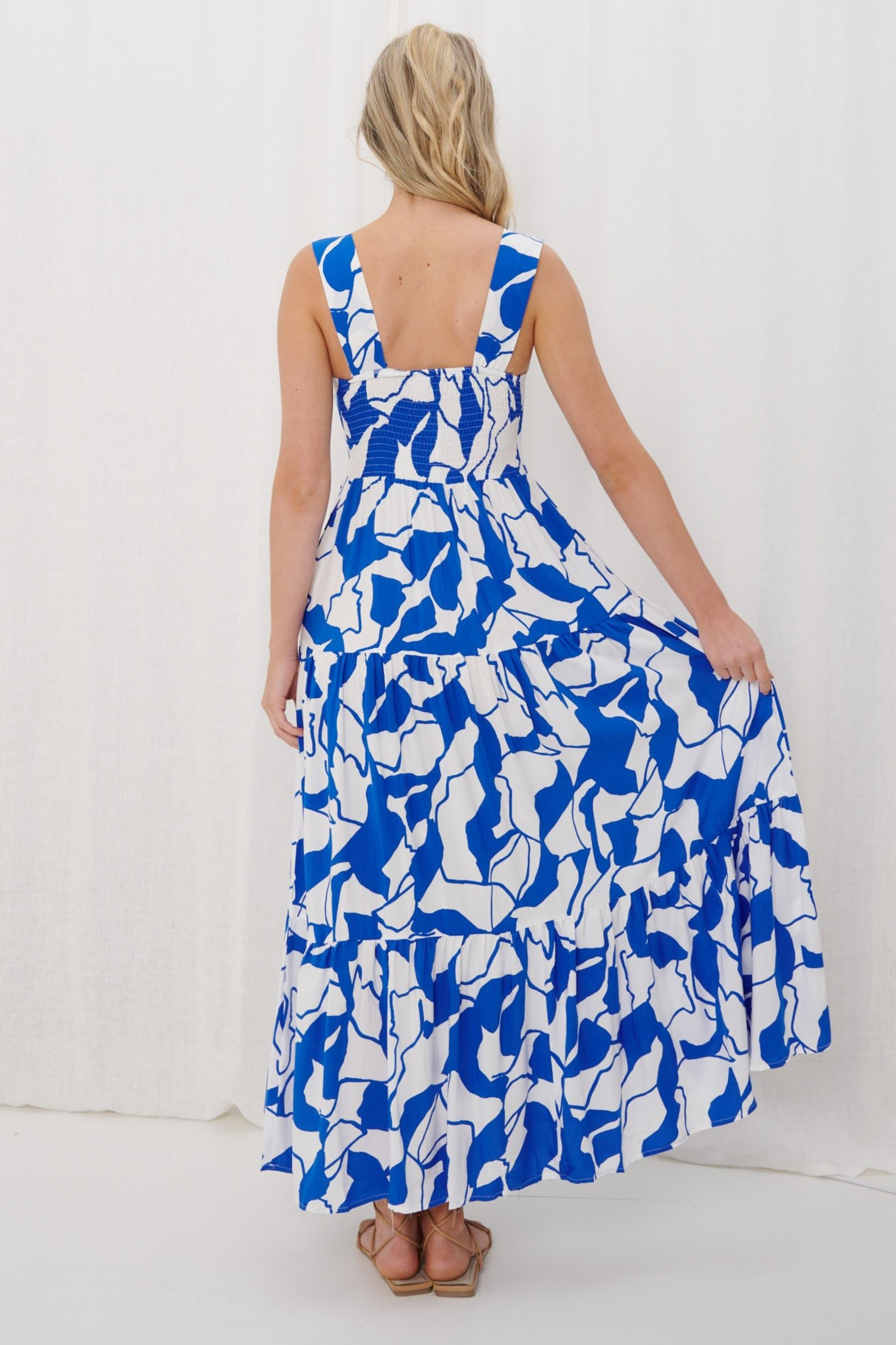 LUNA Maxi Dress in Blue and White