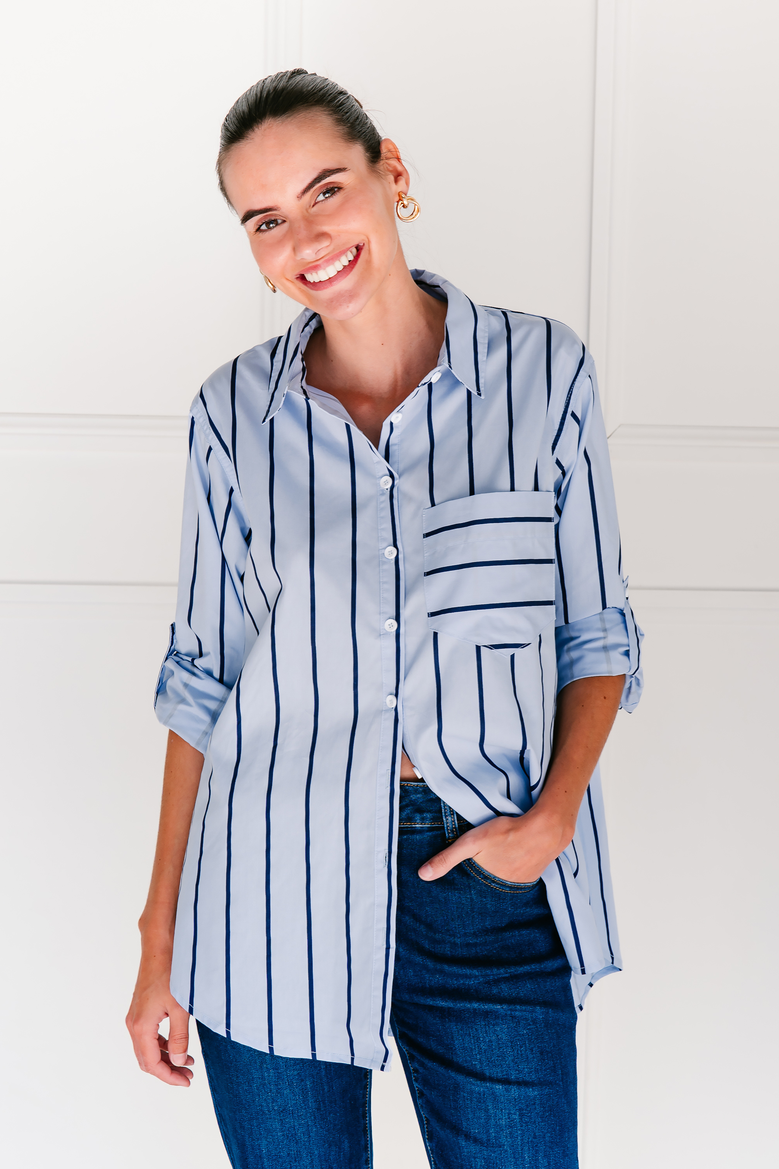 Camden Shirt in Blue and Navy Stripe