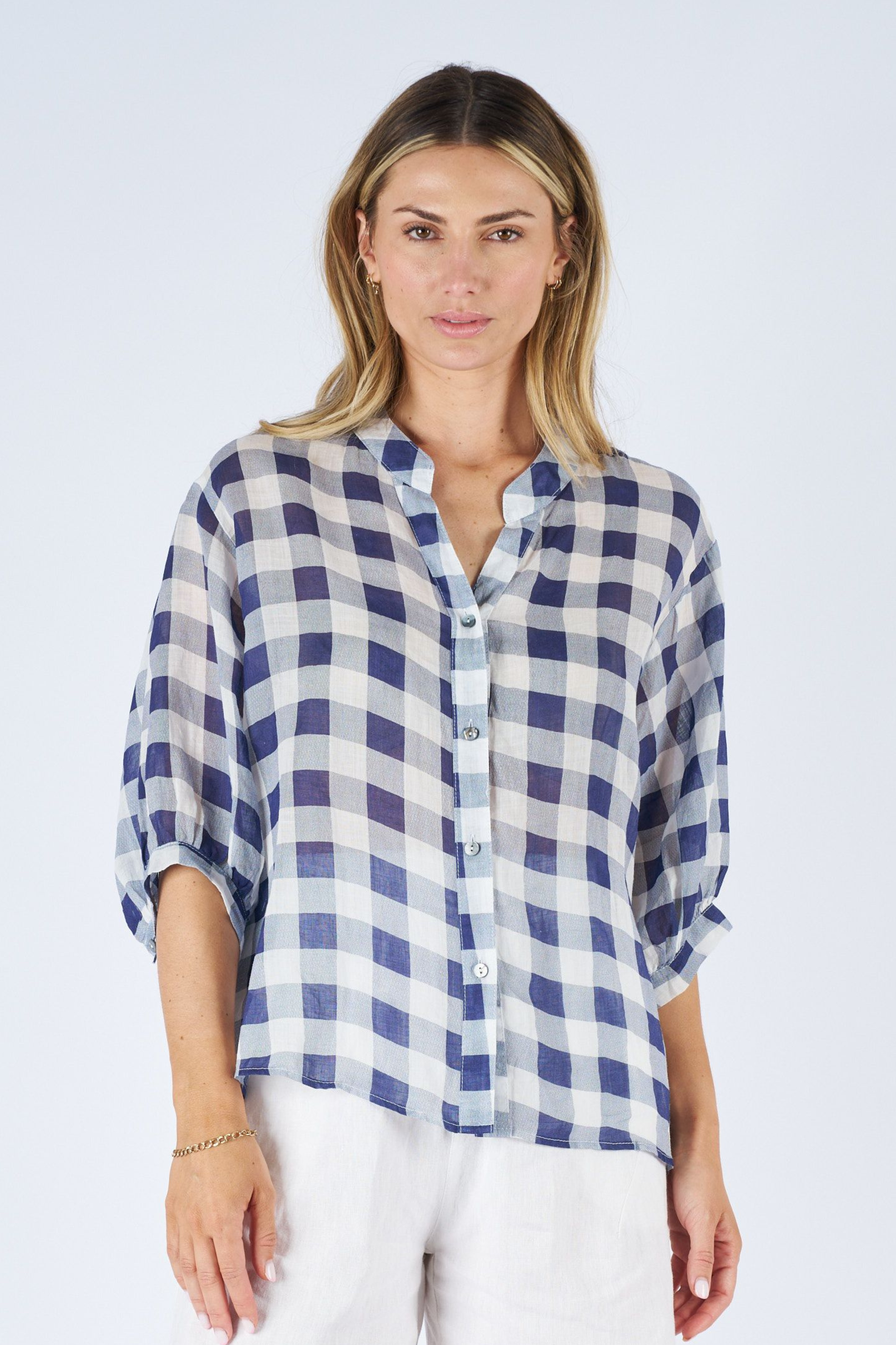 CHARLIE Top in Navy and White Check