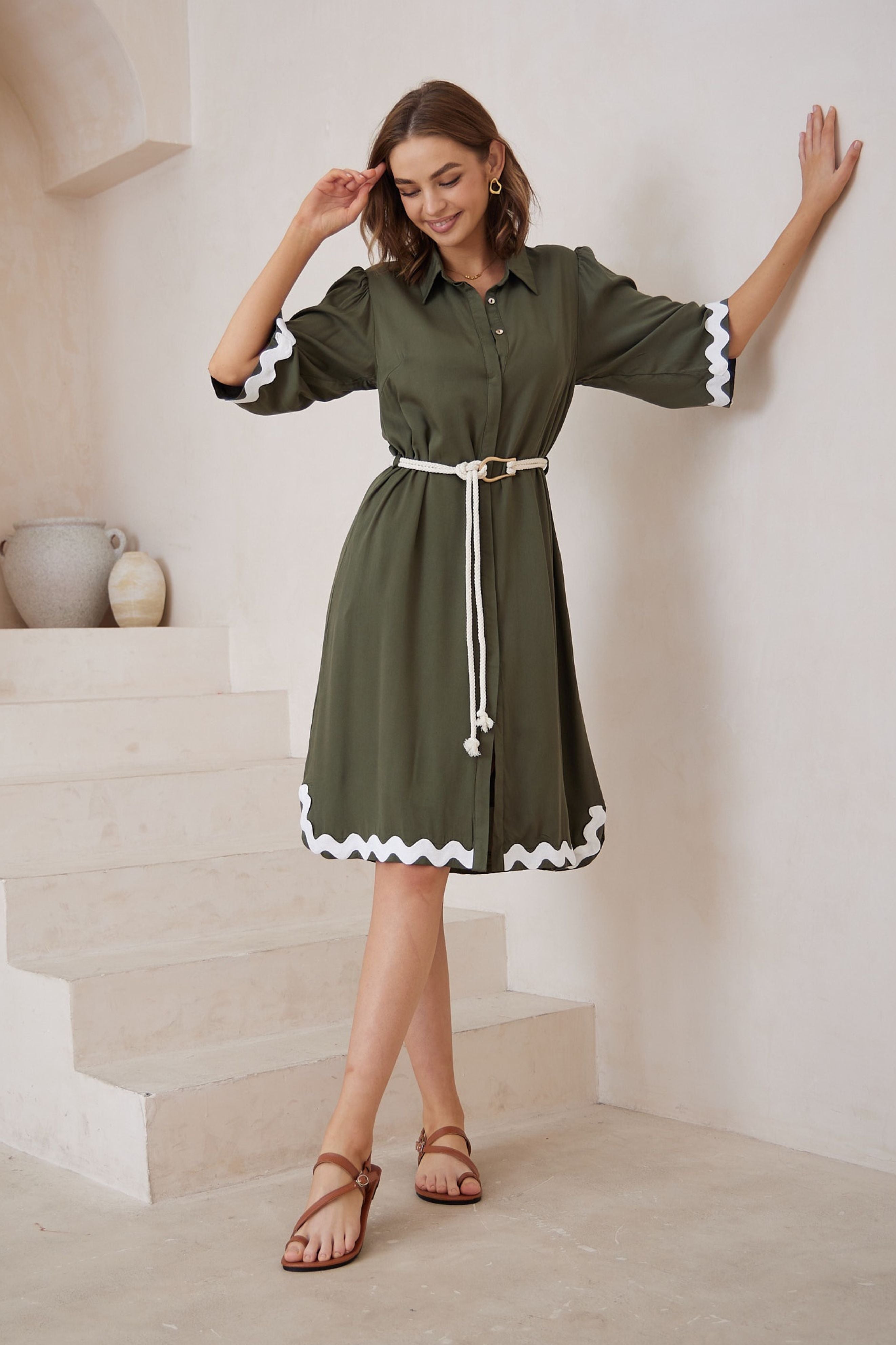 Georgia Midi Dress in Khaki