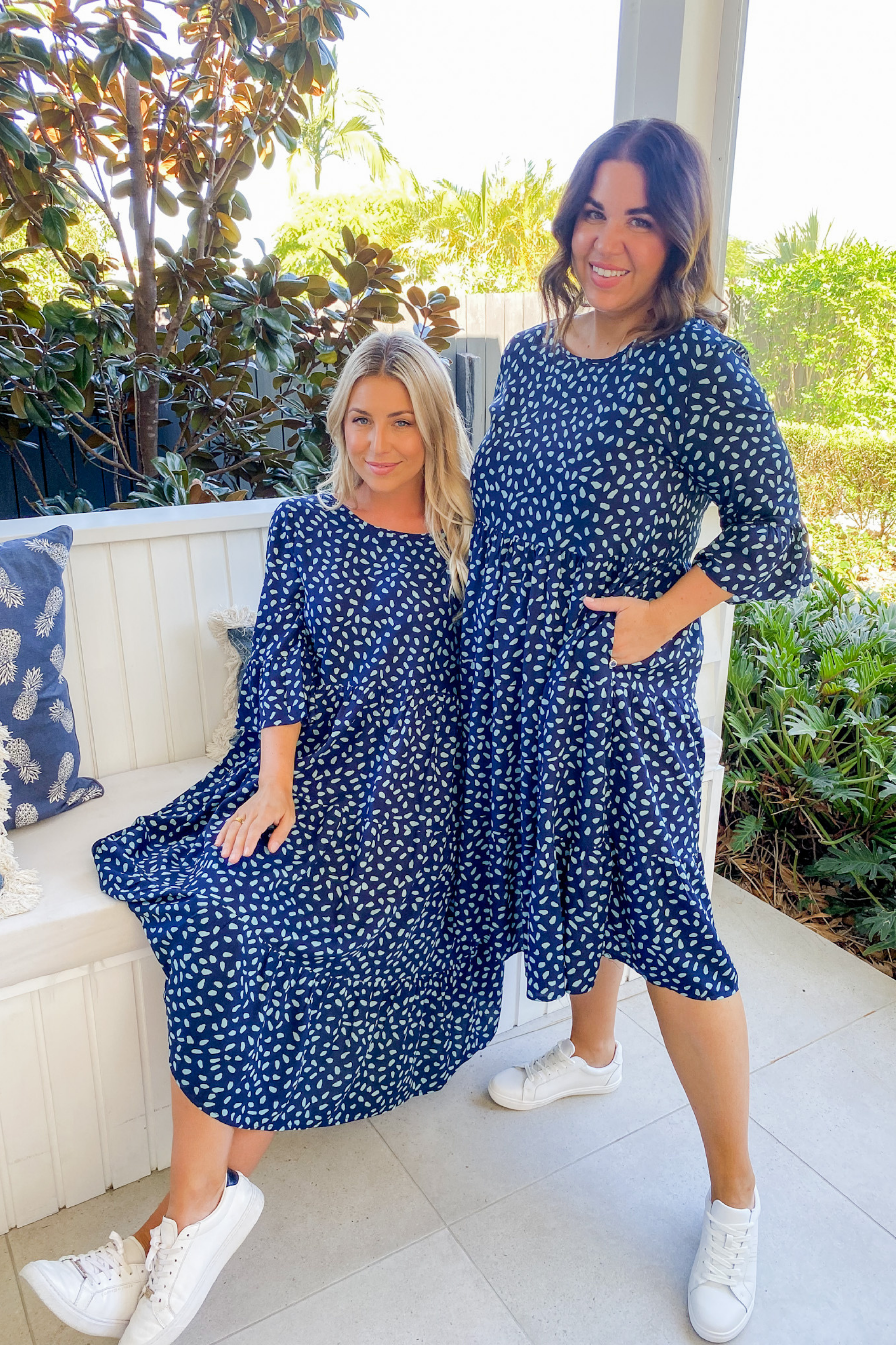 FRANKIE Midi Dress in Navy and Turquoise Spot Print