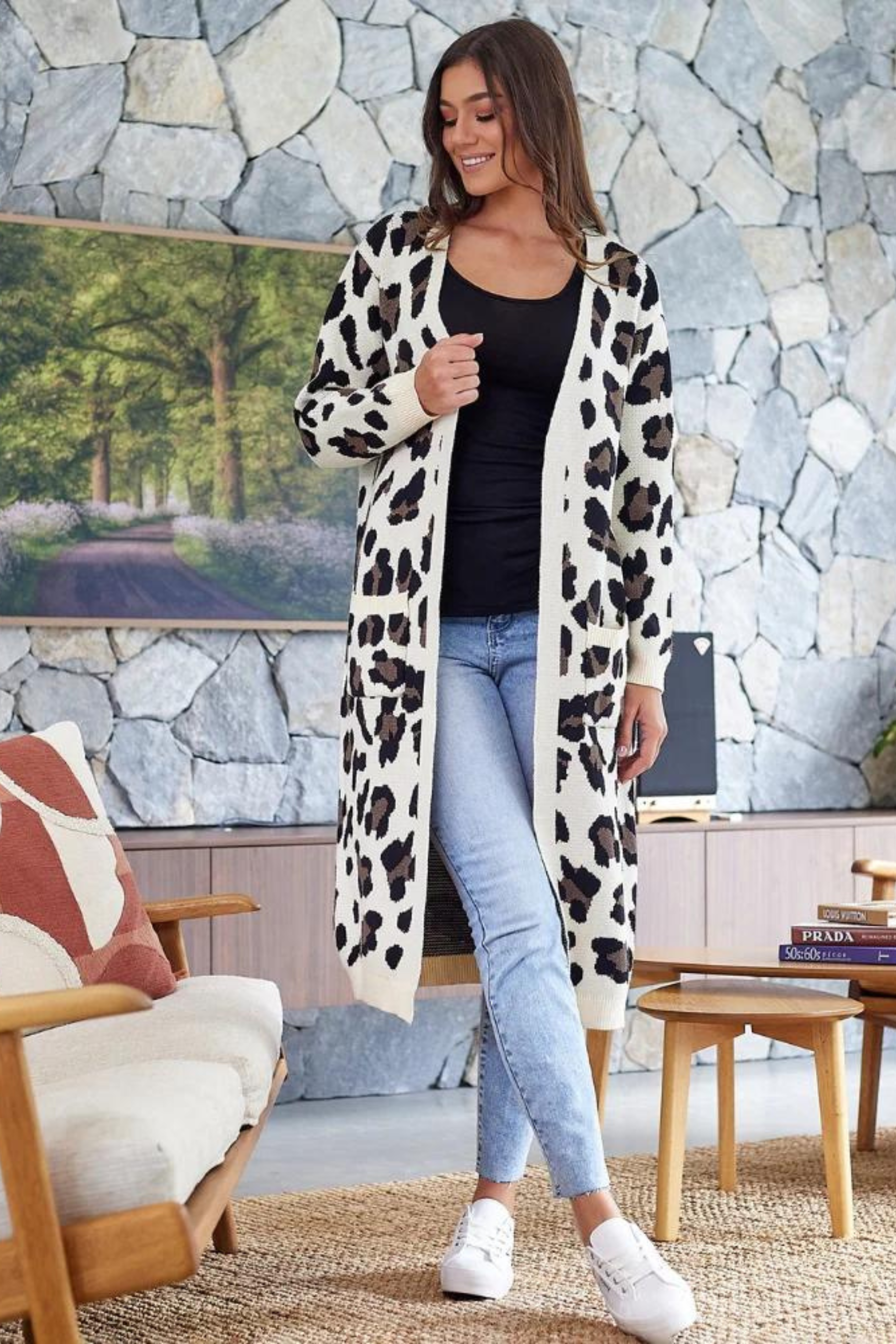 LOTTIE Longline Cardigan in Animal Print