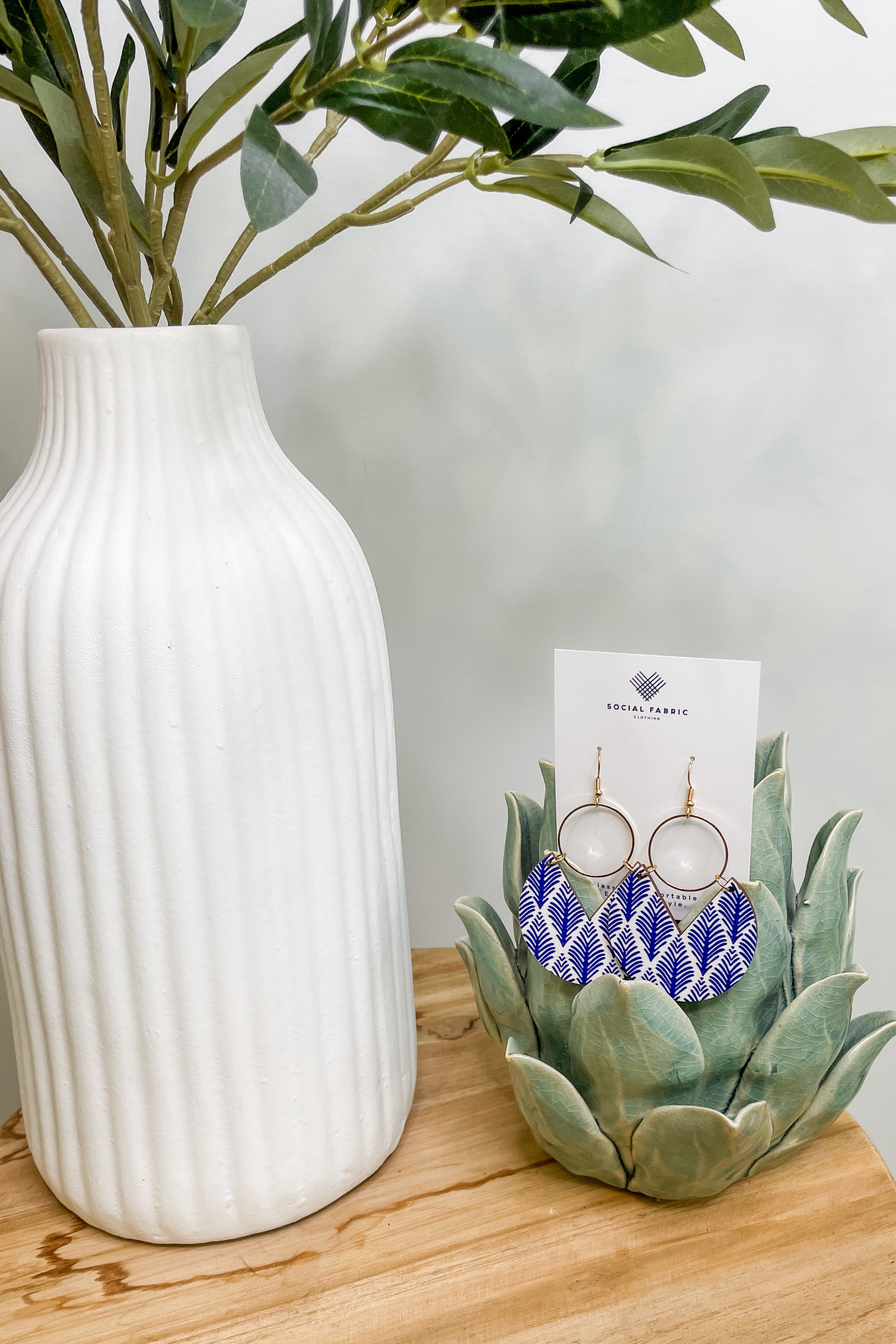 Tremezzo Wooden Earrings in Blue and White