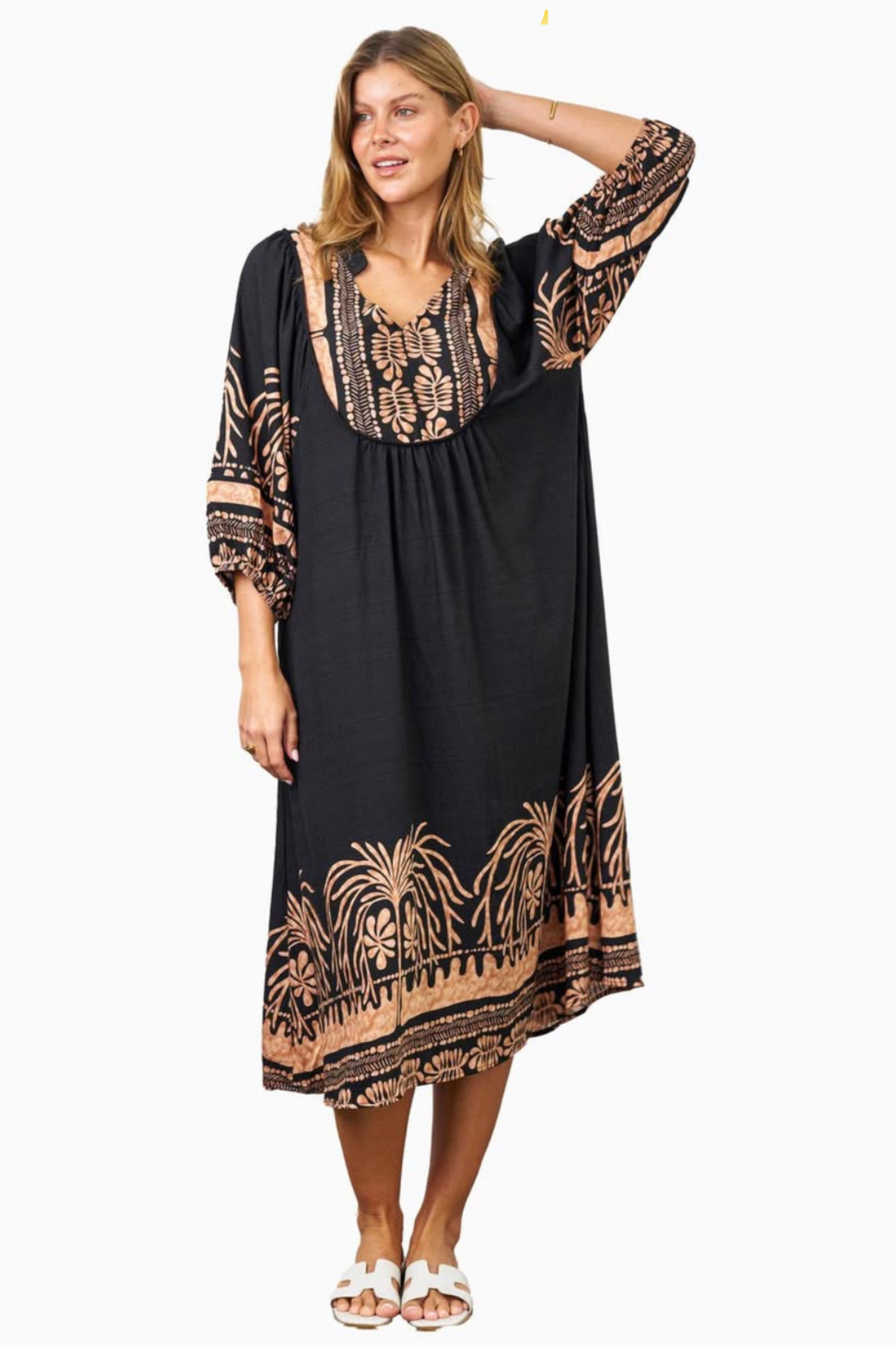 Andie Midi Dress in Black and Beige