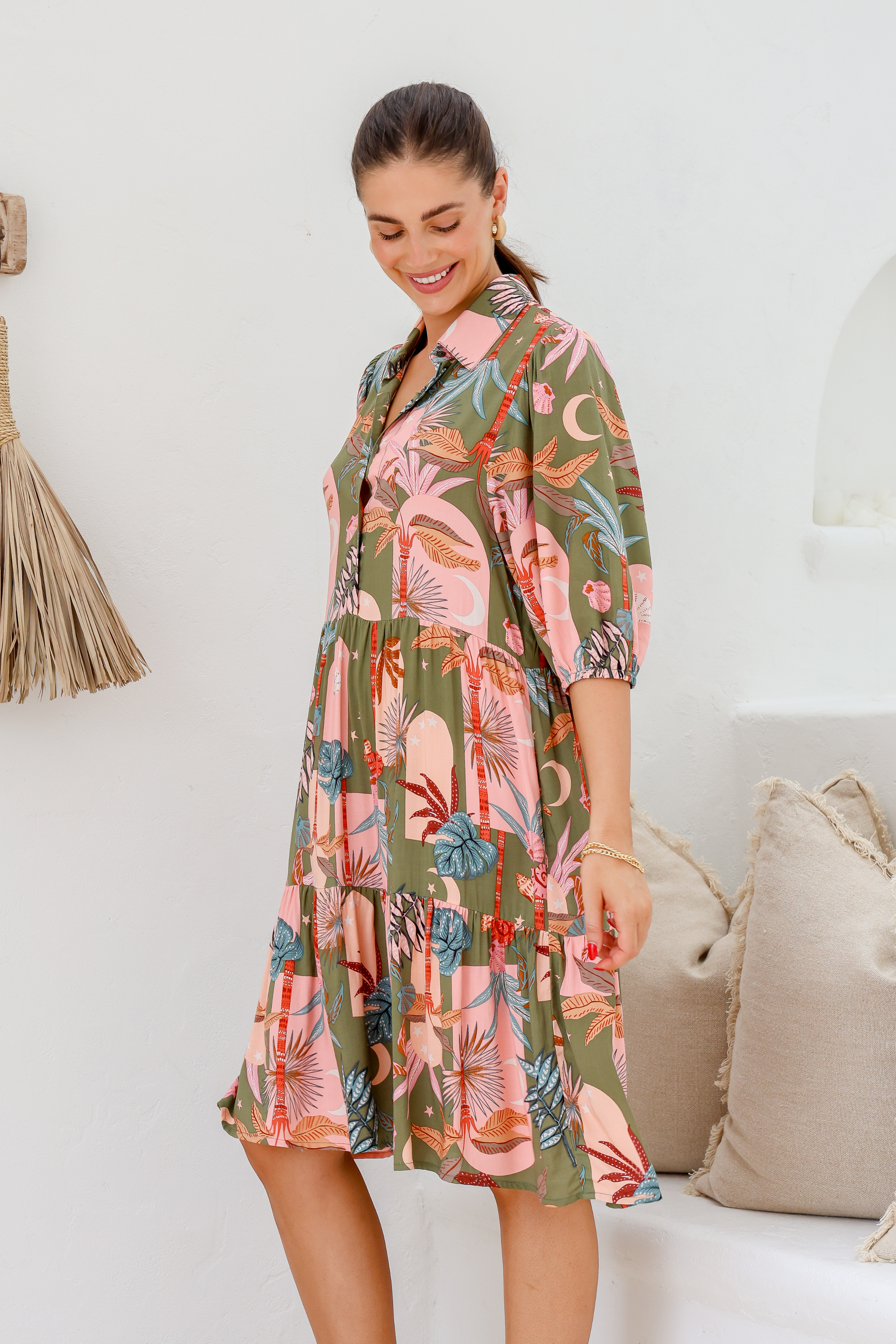 Palermo Dress in Khaki Floral