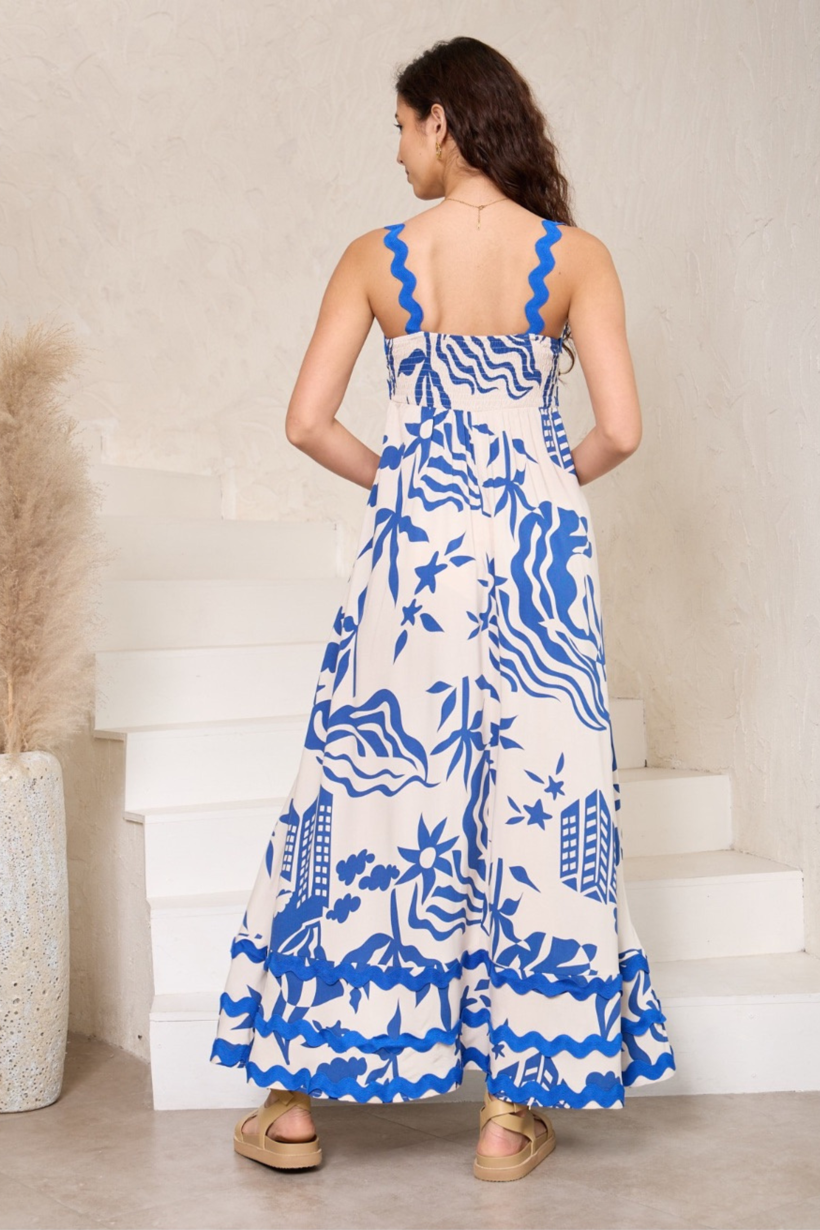 KORA Maxi Dress in Blue and Cream